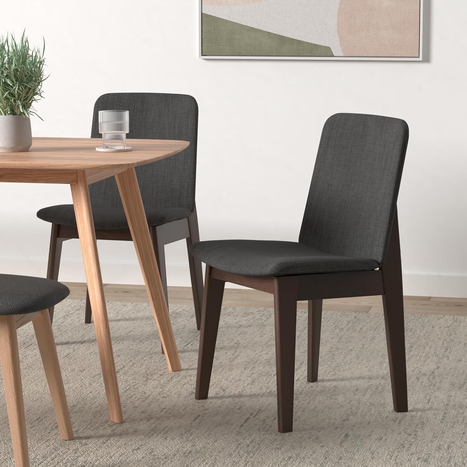 Cortesi Home Bjorn Dining Chair in Charcoal Fabric, Walnut Finish (Set of 2)