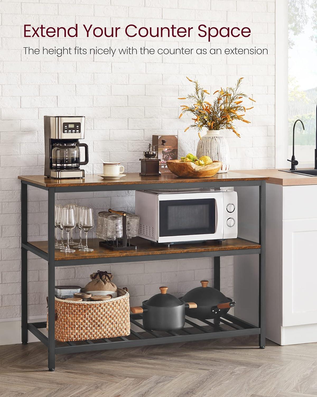 VASAGLE 47.2 Inches Kitchen Island with 3 Shelves Kitchen Storage Shelf Kitchen Baker’s Rack with Large Worktop