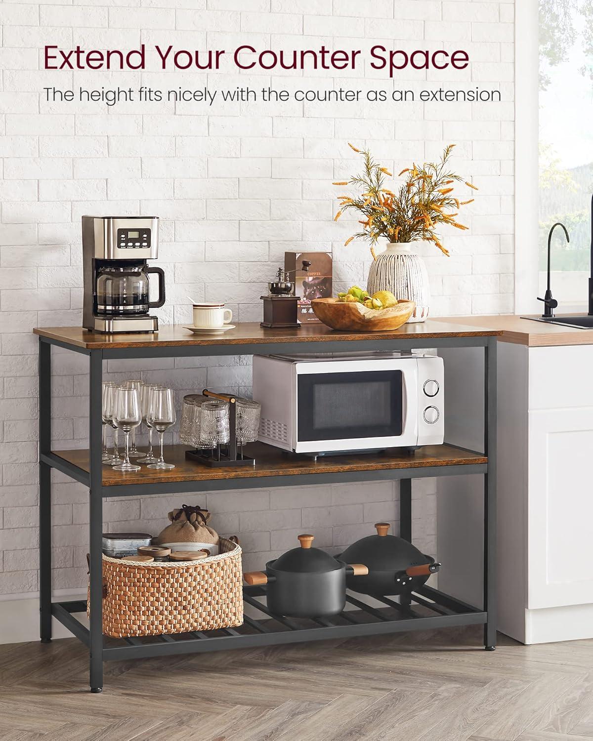 47.2 Inches Kitchen Island with 3 Shelves Kitchen Storage Shelf Kitchen Baker’s Rack with Large Worktop