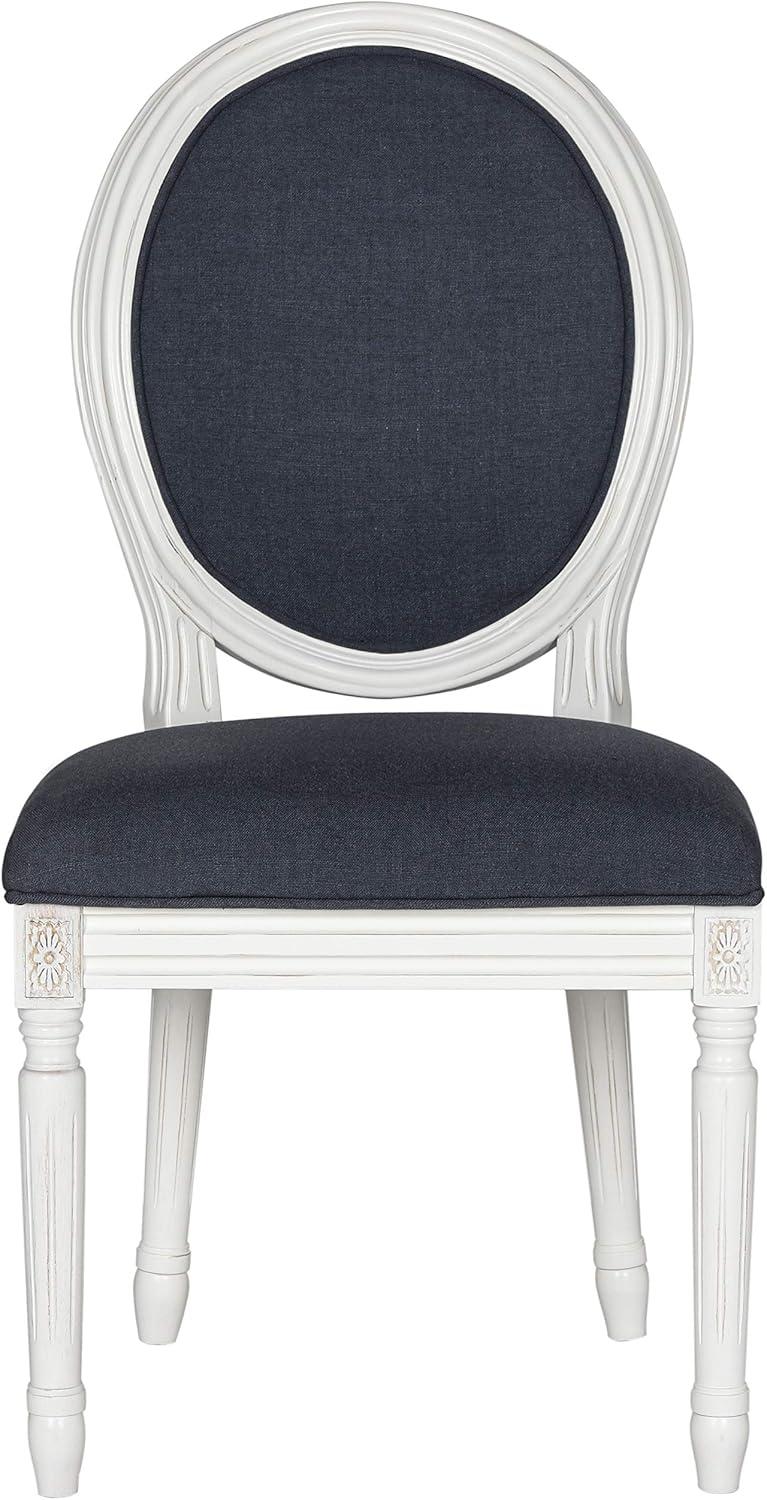 Provence Navy Linen and Wood Transitional Side Chair