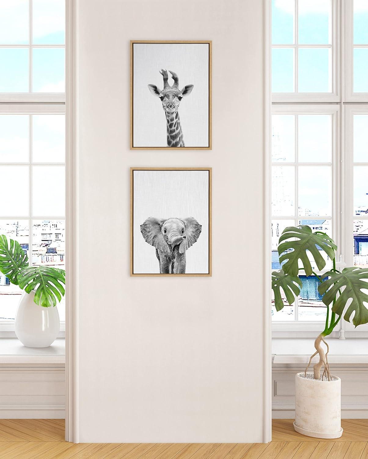 (Set of 2) Sylvie Baby Giraffe Elephant Framed Canvas by Simon Te - Kate & Laurel All Things Decor