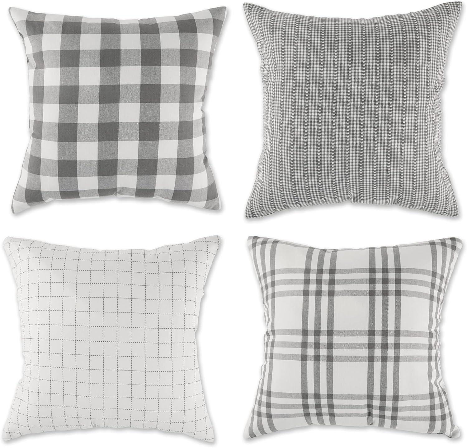 Gray Farmhouse Cotton Euro Throw Pillow Covers, Set of 4, 18x18