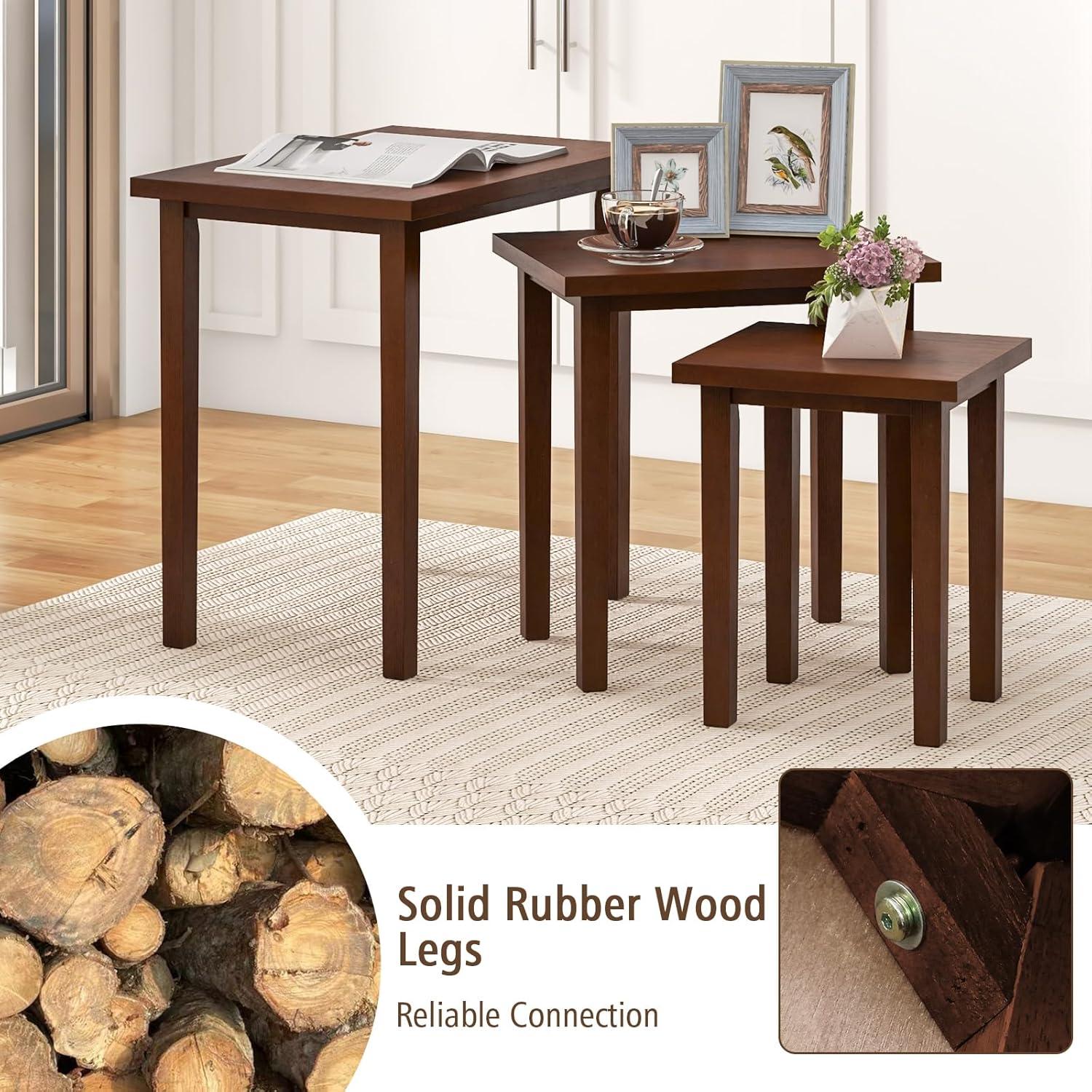 Canddidliike 3-Piece Farmhouse Rectangle Side Table Set for Living Room-Walnut, End Table