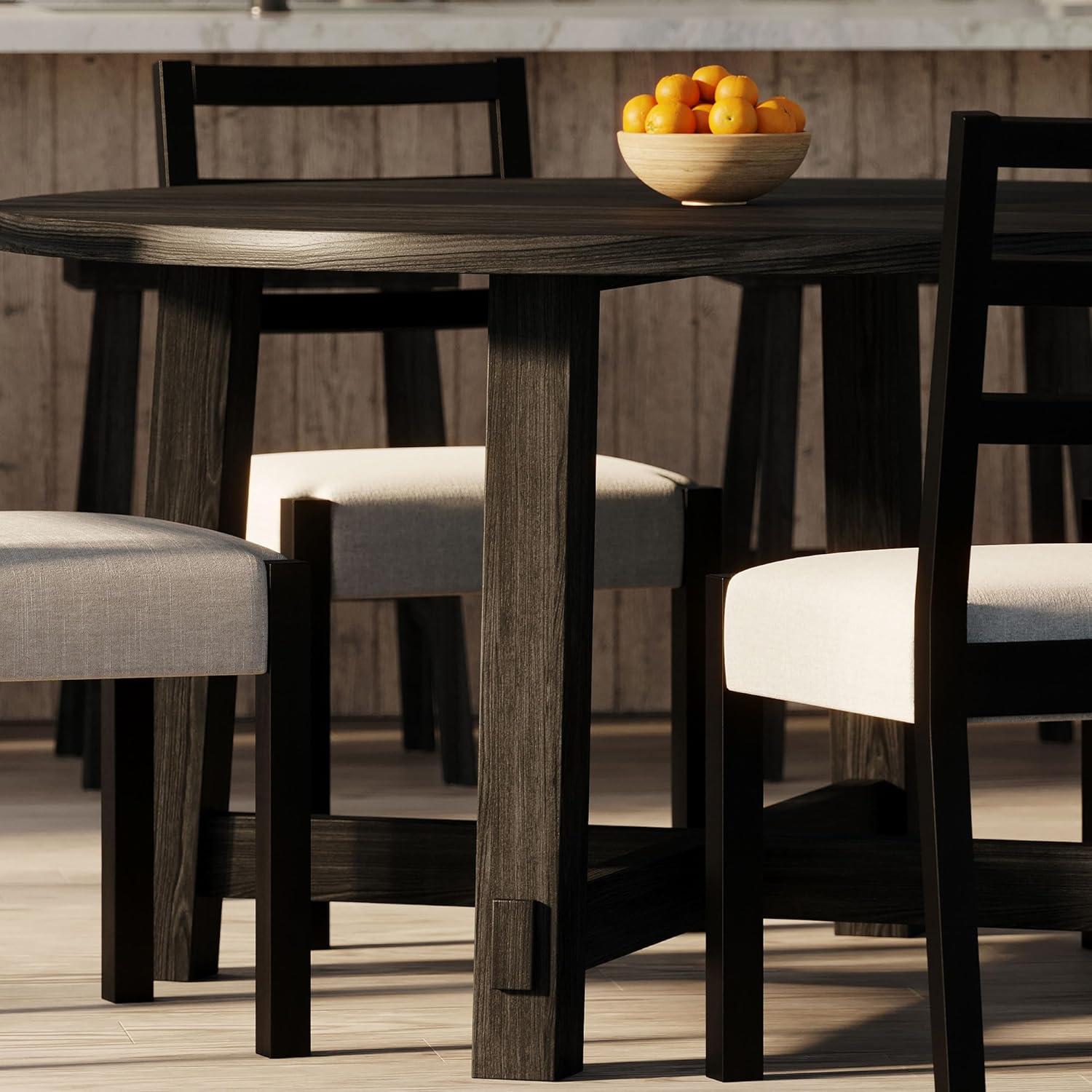 Maven Lane Sasha Round Wooden Dining Table in Weathered Black Finish