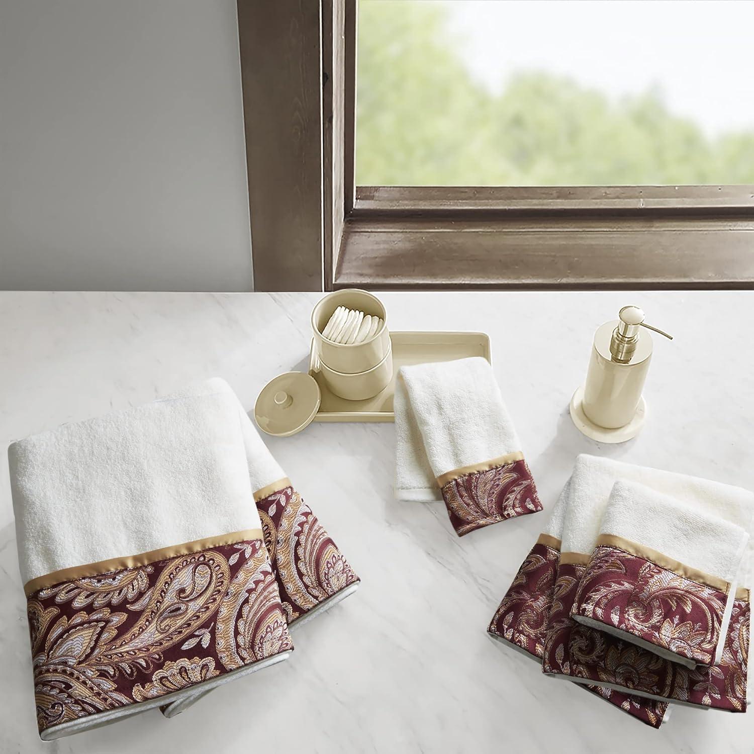 Burgundy and White Turkish Cotton Jacquard Towel Set