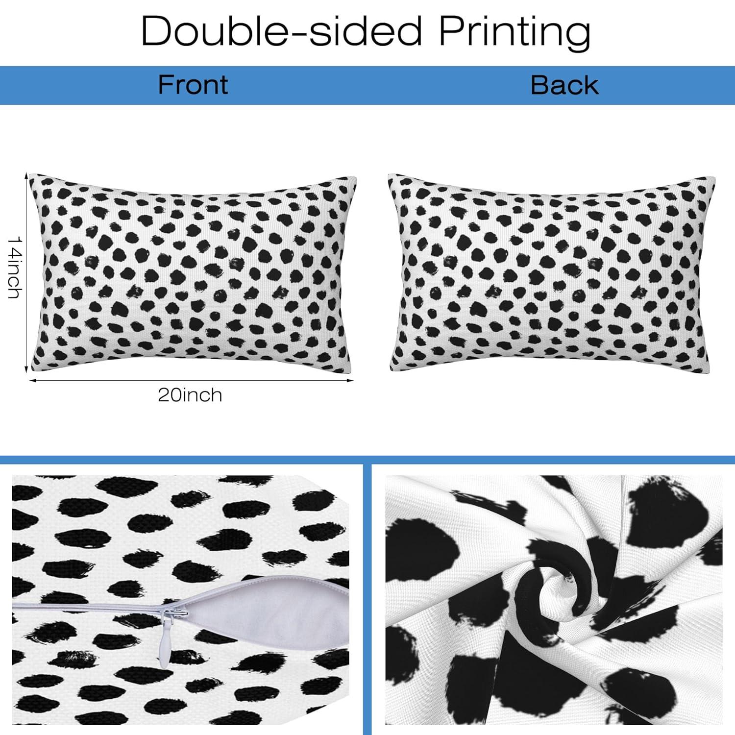 Polka Dots Decorative Throw Pillow Cover Case Brush Strokes Dots Cotton Linen Outdoor Pillow Cases Square Cushion Covers for Sofa Couch Bed Car 18x18 inch Black