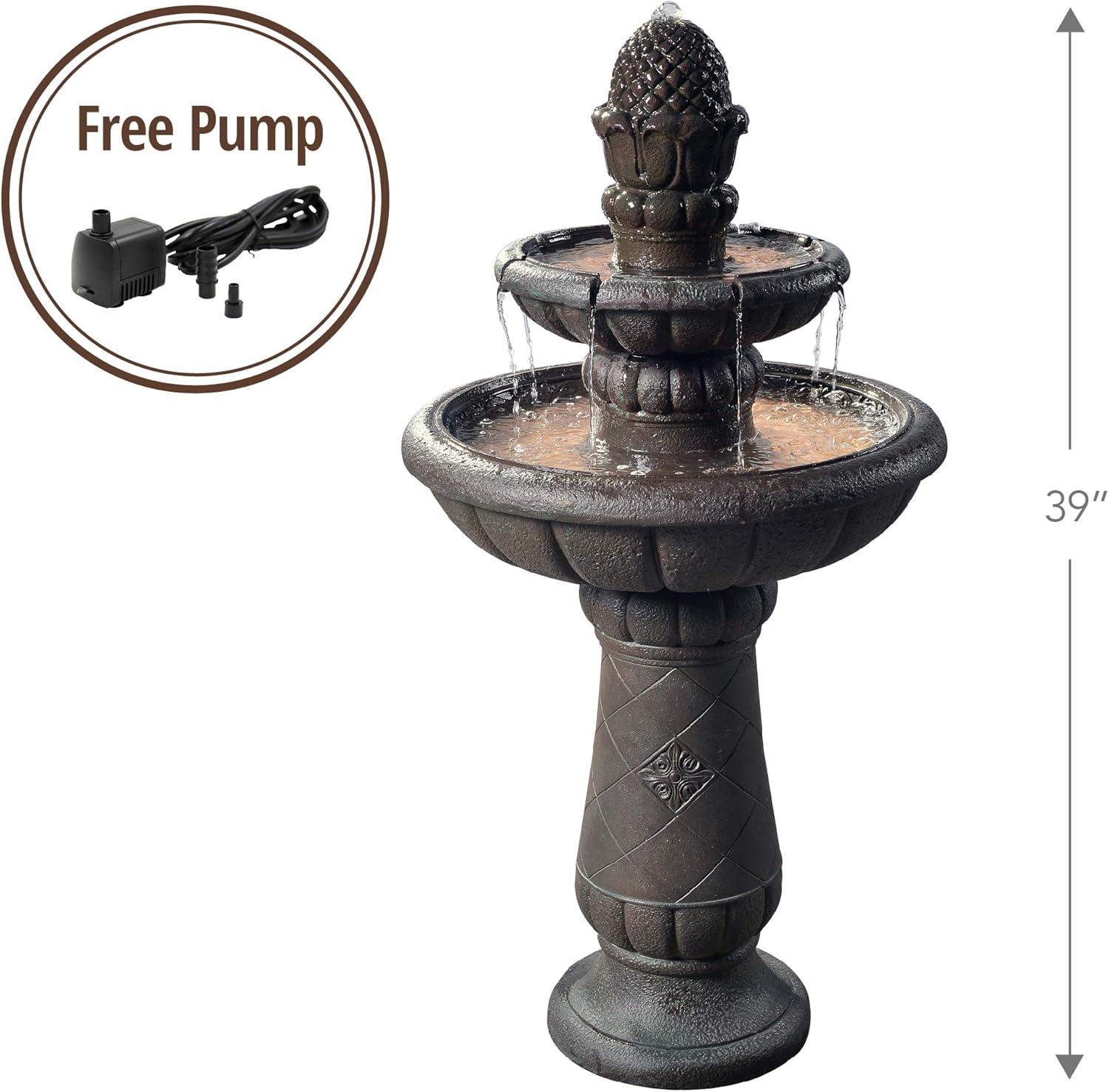 Teamson Home 33.27" Polyresin Cascading Bowls & Stacked Stones LED Fountain: Rust-Resistant, Electric Pump, Ground Freestanding