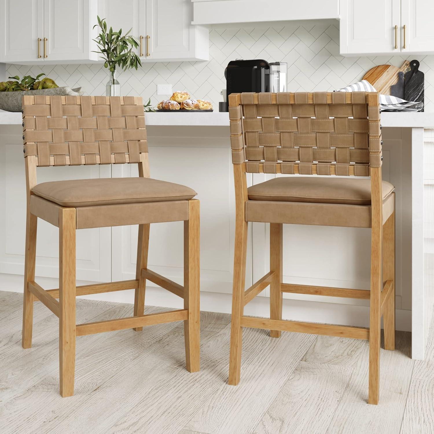 Arleatha Upholstered 24'' Counter Stool with Solid Wood Frame