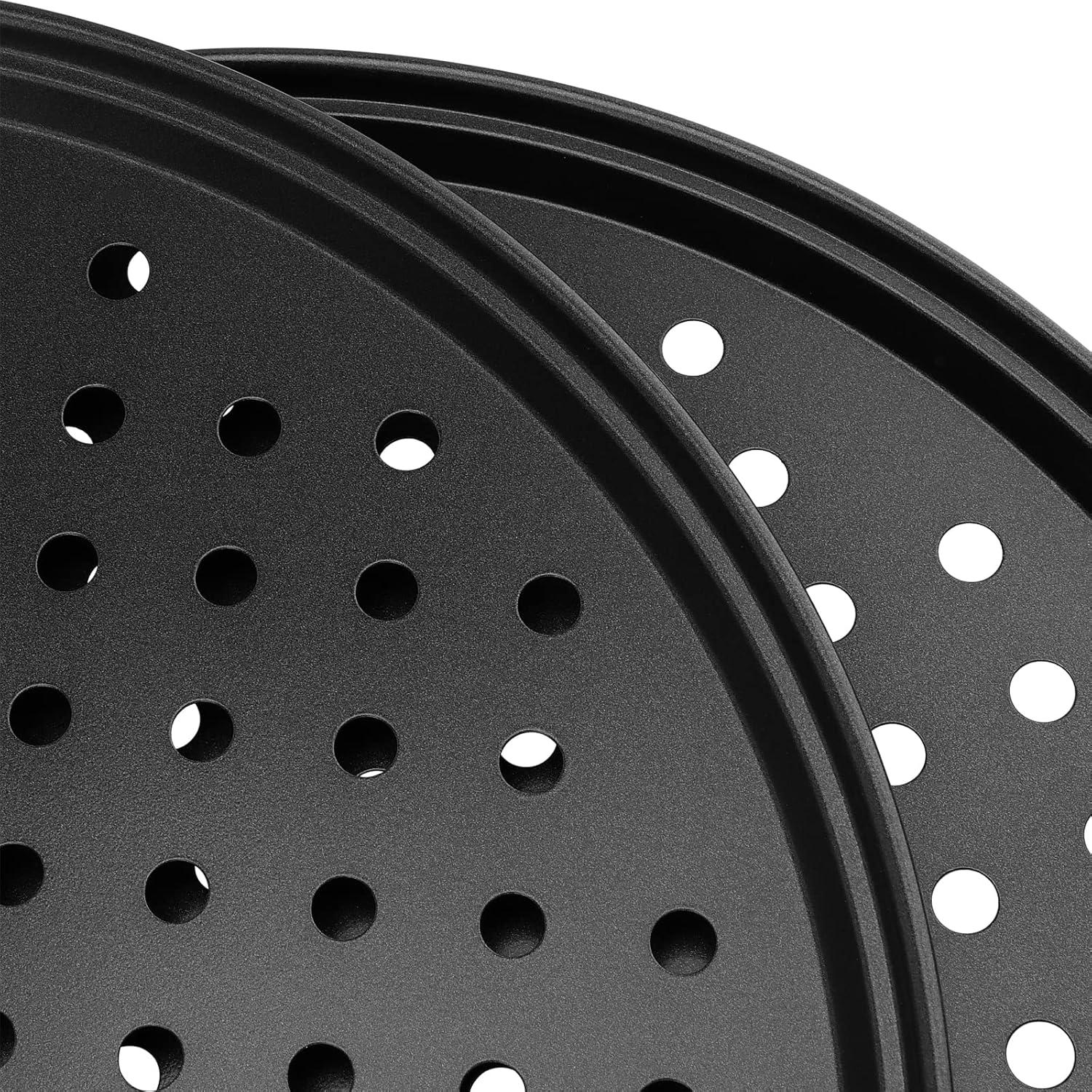 MANCHAP 4 Pack 12 Inch Round Pizza Baking Pan with Holes, Pizza Pan for Oven, Carbon Steel Non-stick Pizza Crisper Pan for Home Restaurant Baking, Black