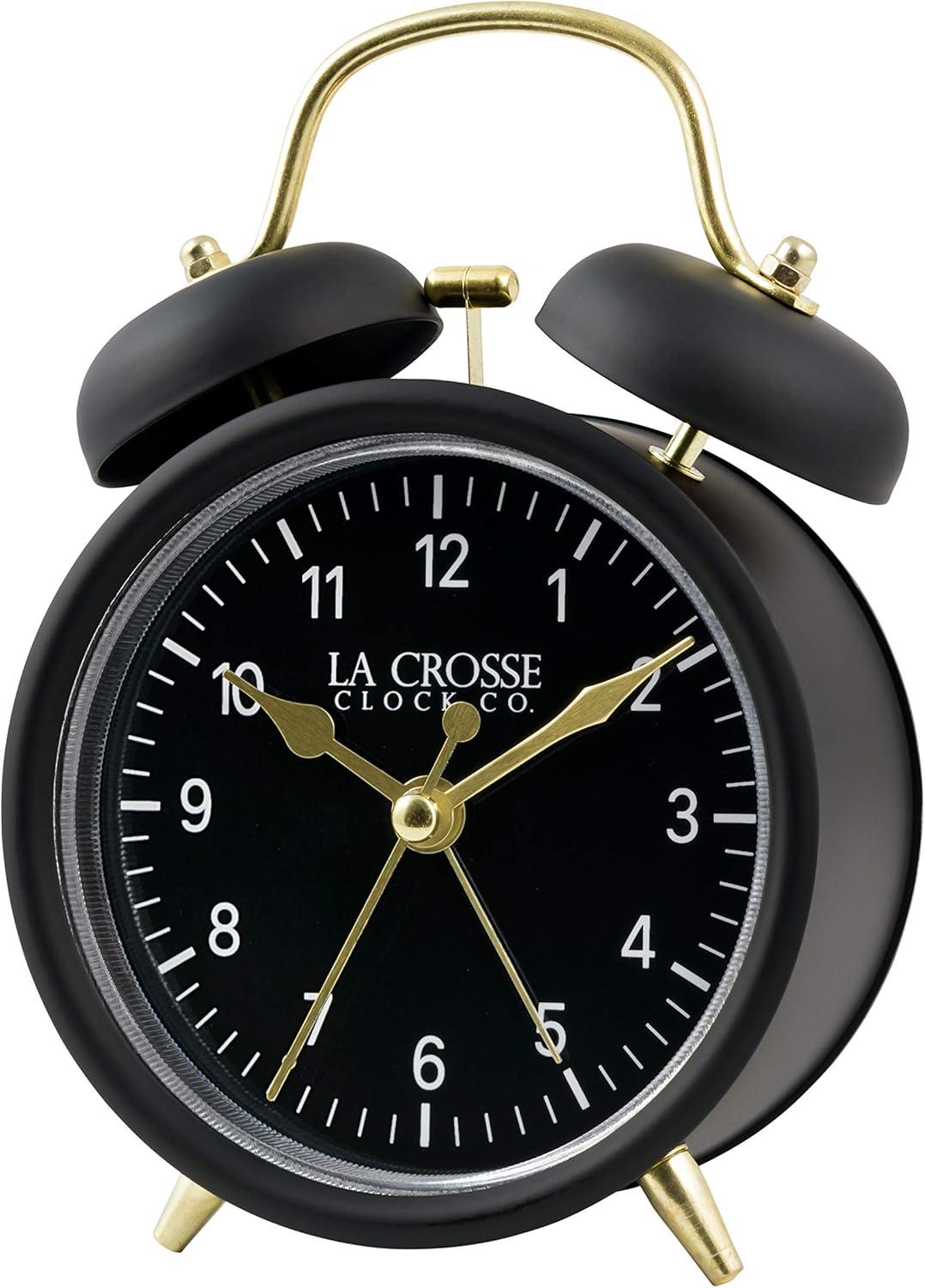 La Crosse Technology Analog Quartz Movement / Crystal Tabletop Clock with Alarm in Black