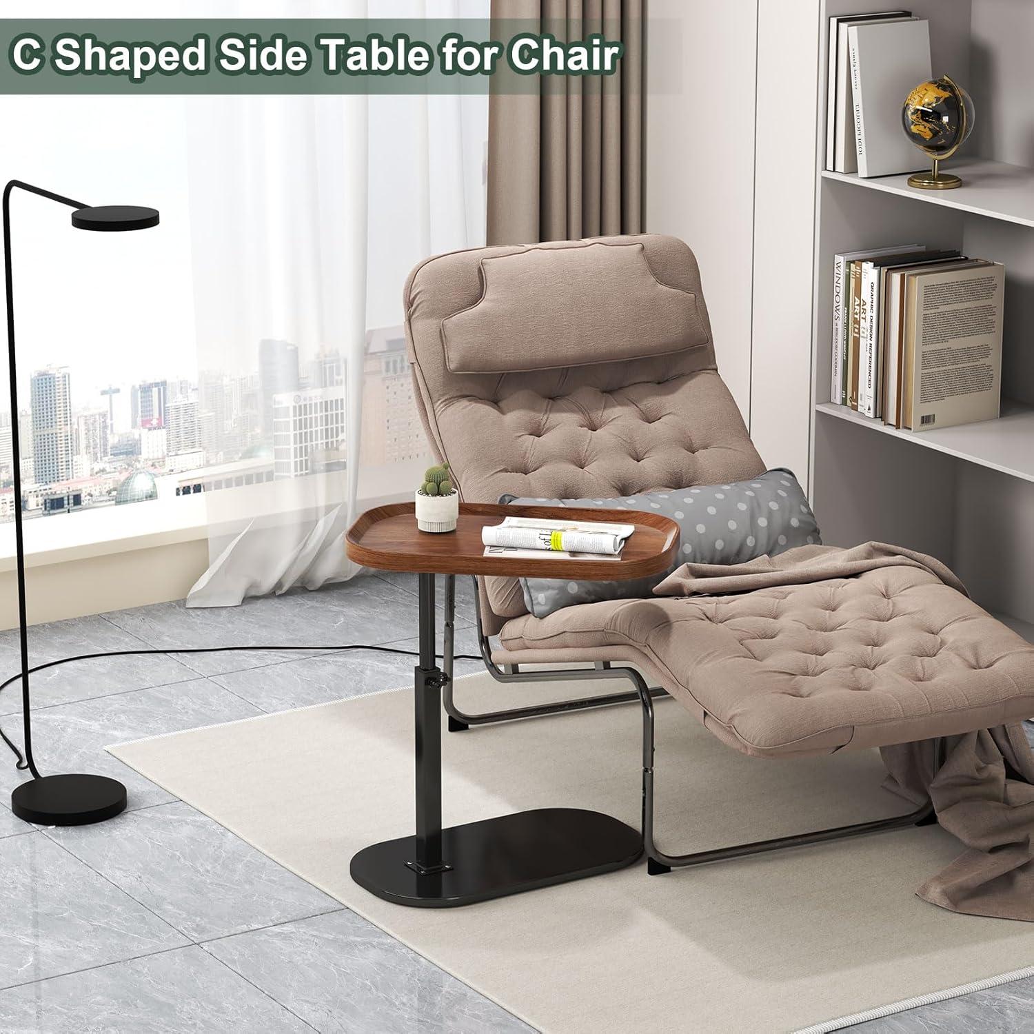 Black Adjustable Height C-Shaped Side Table with Swivel Top