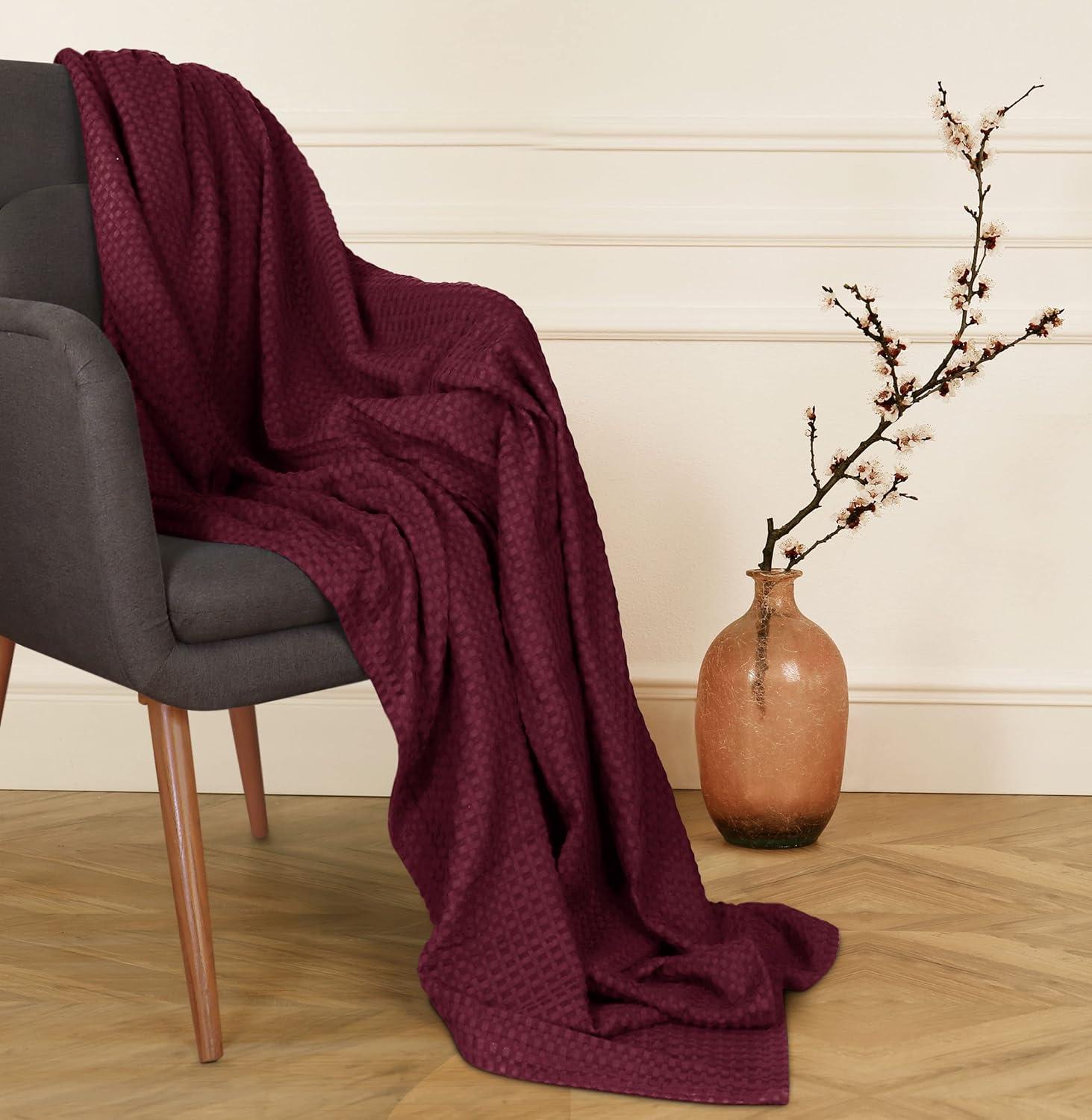 Utopia Bedding Burgundy 100% Cotton Waffle Blanket 300 GSM [Queen - 90x90 Inch] Soft Lightweight Breathable Bed Blanket for All Season
