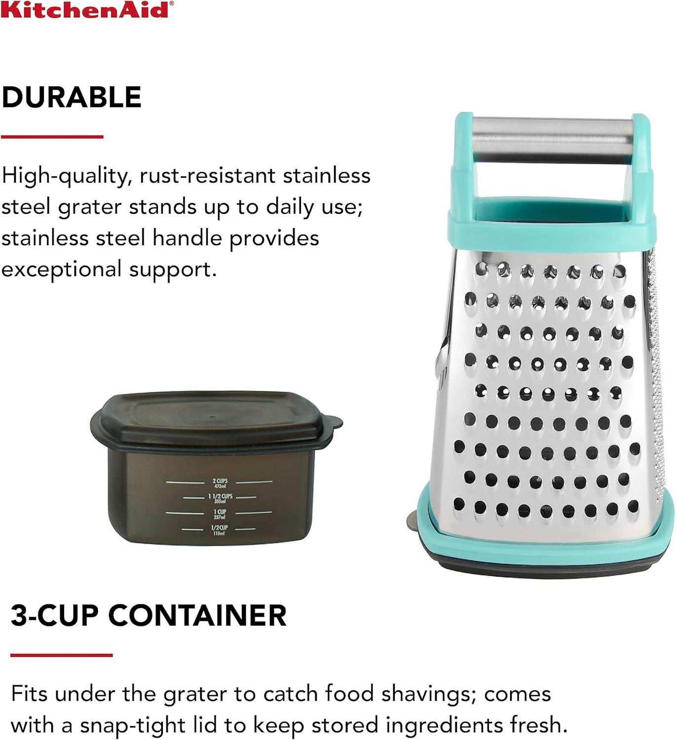 Aqua Stainless Steel Box Grater with Storage Container