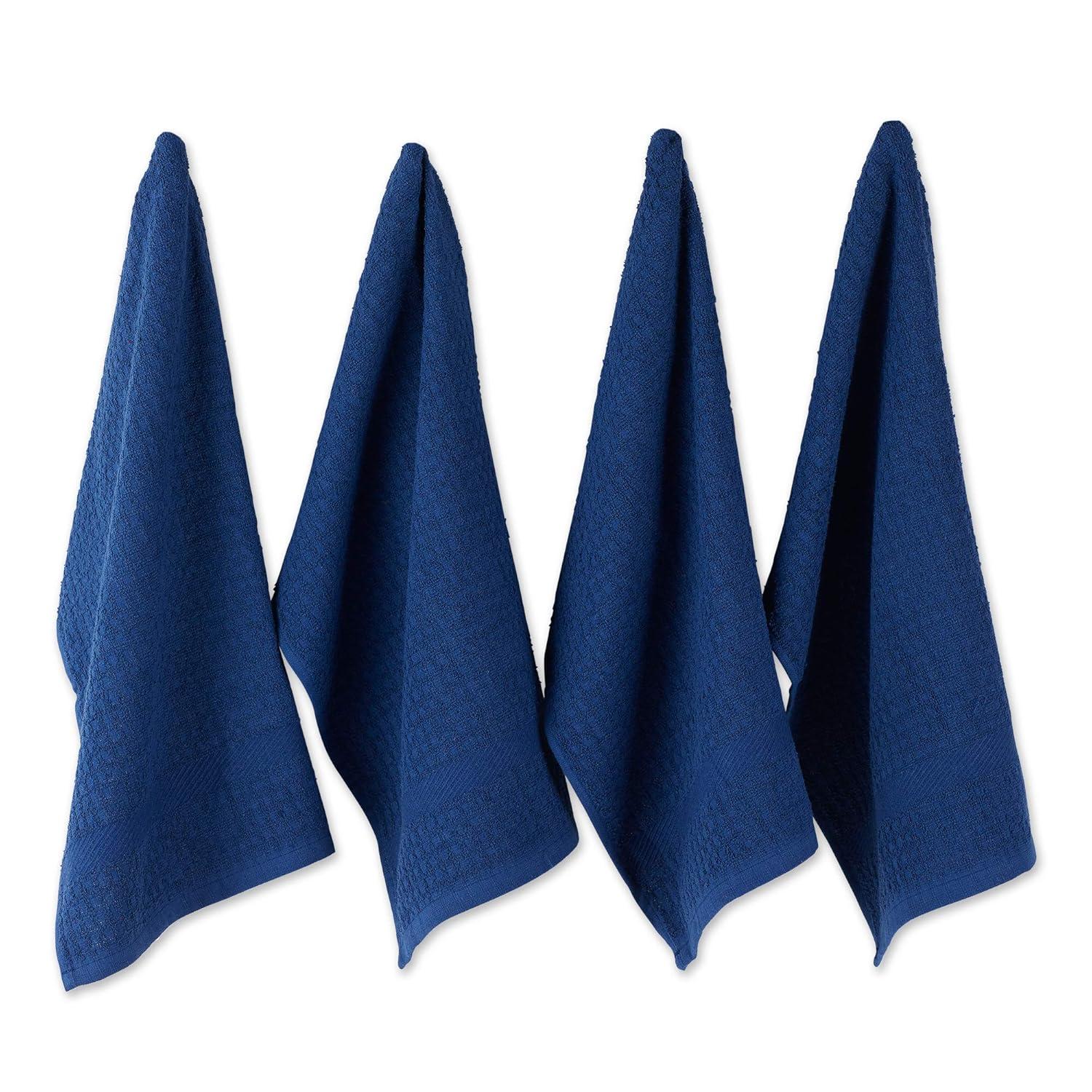Design Imports Nautical Blue Solid Waffle Terry Dishtowel Set/4