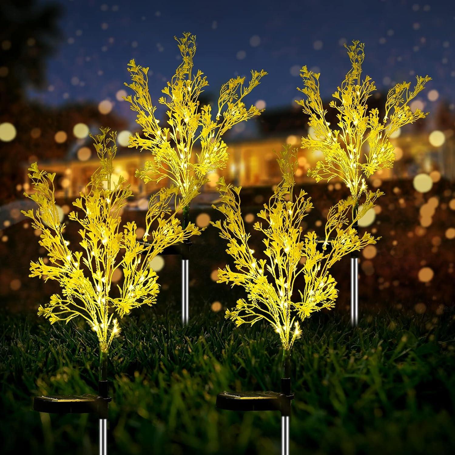 Neporal Garden Solar Lights Outdoor Waterproof IP65 4 Pack, 7-Stems Dusk to Dawn Golden Solar Flowers, Bigger Solar Panel for Garden,Yard, Patio Outdoor Decorative