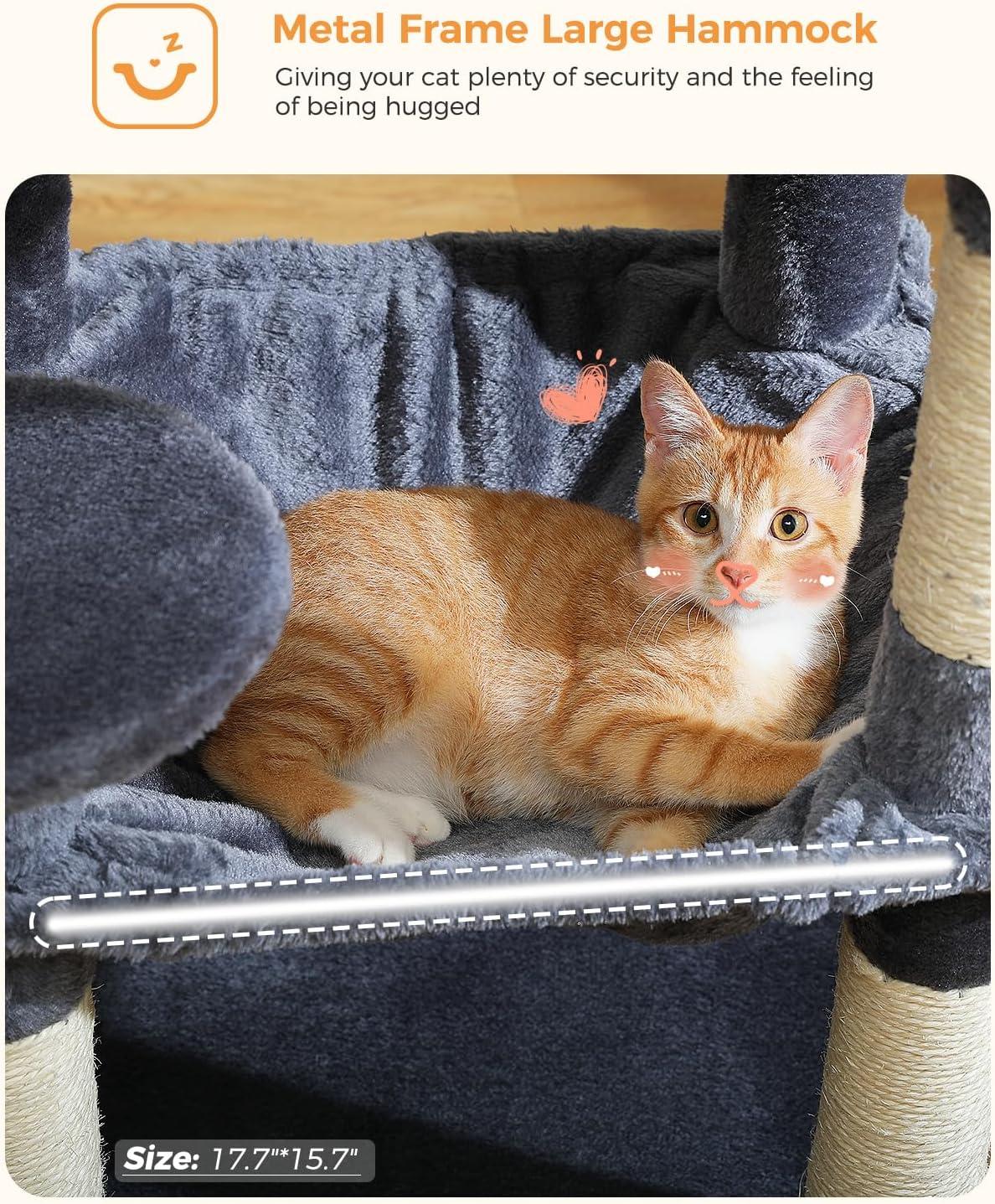 Dark Gray Multi-Level Cat Tree with Hammock and Condo