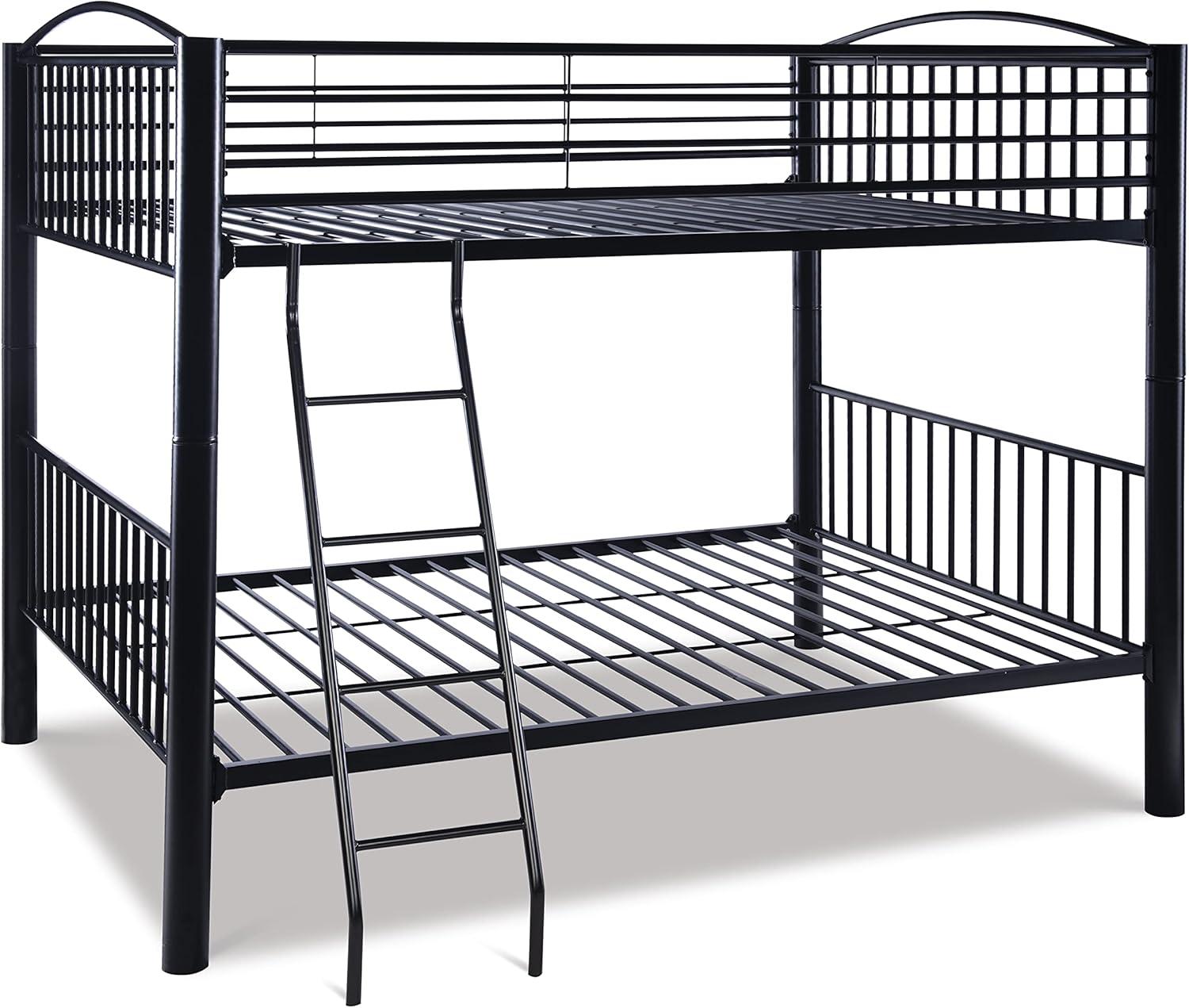 Sleek Black Metal Full Over Full Bunk Bed with Easy-Access Ladder