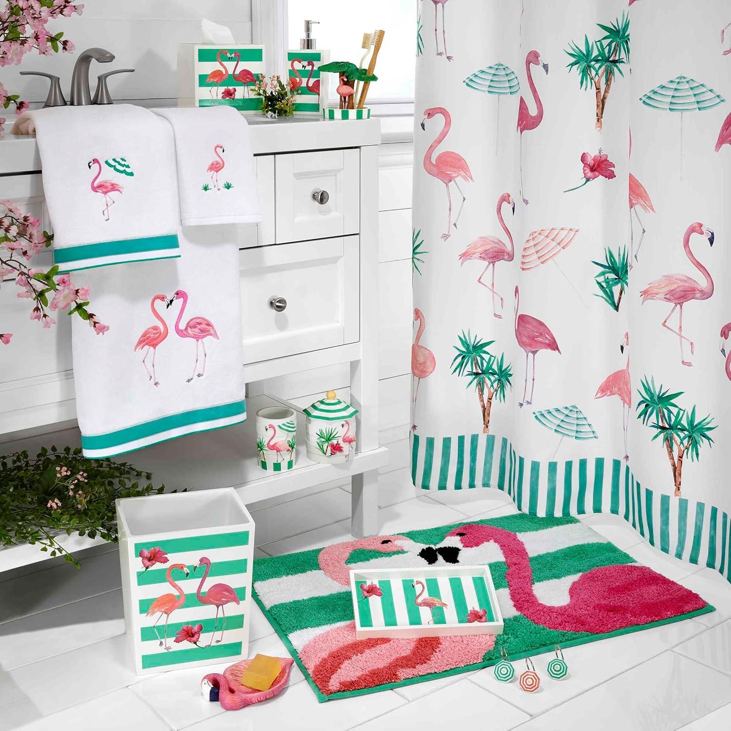 Flamingo Paradise Tropical Print Fabric Shower Curtain Set