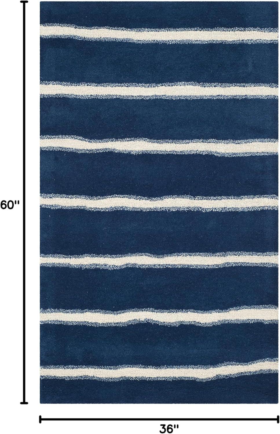Martha Stewart Chalk Stripe - MSR3617 - Indoor Hand Tufted Area Rugs - Wrought Iron/Navy - 3'x5'