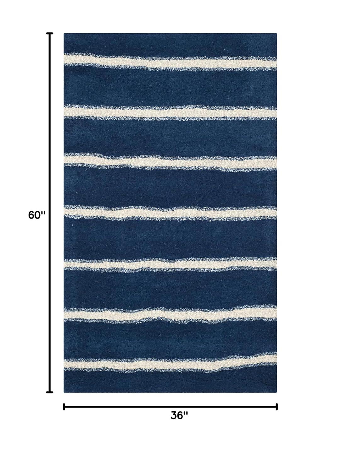 Martha Stewart Chalk Stripe - MSR3617 - Indoor Hand Tufted Area Rugs - Wrought Iron/Navy - 3'x5'
