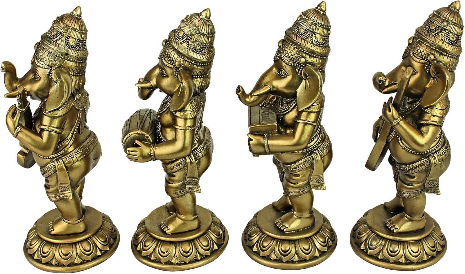Design Toscano Hindu Gods Lord Ganesha Musical Elephant 4 Piece Figurine Set