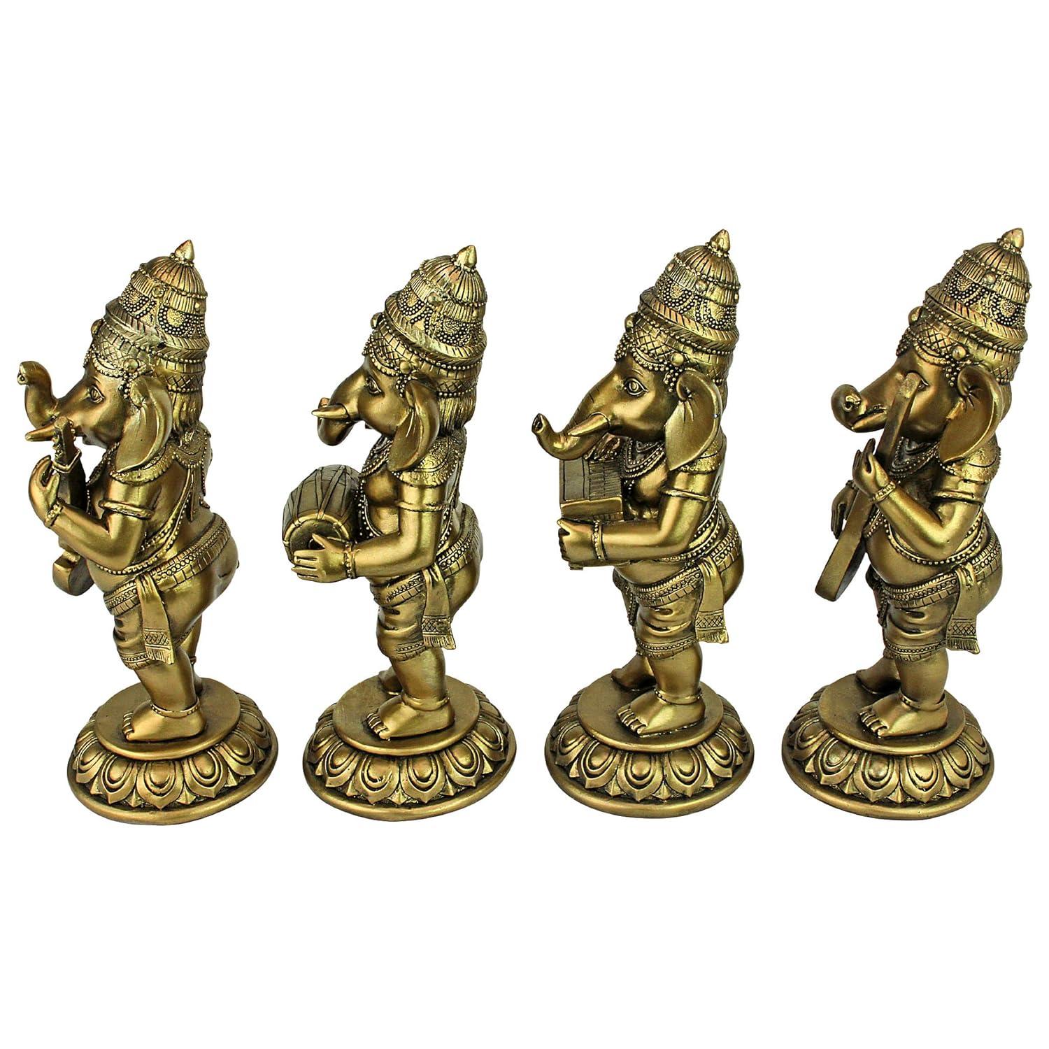 Design Toscano Hindu Gods Lord Ganesha Musical Elephant 4 Piece Figurine Set