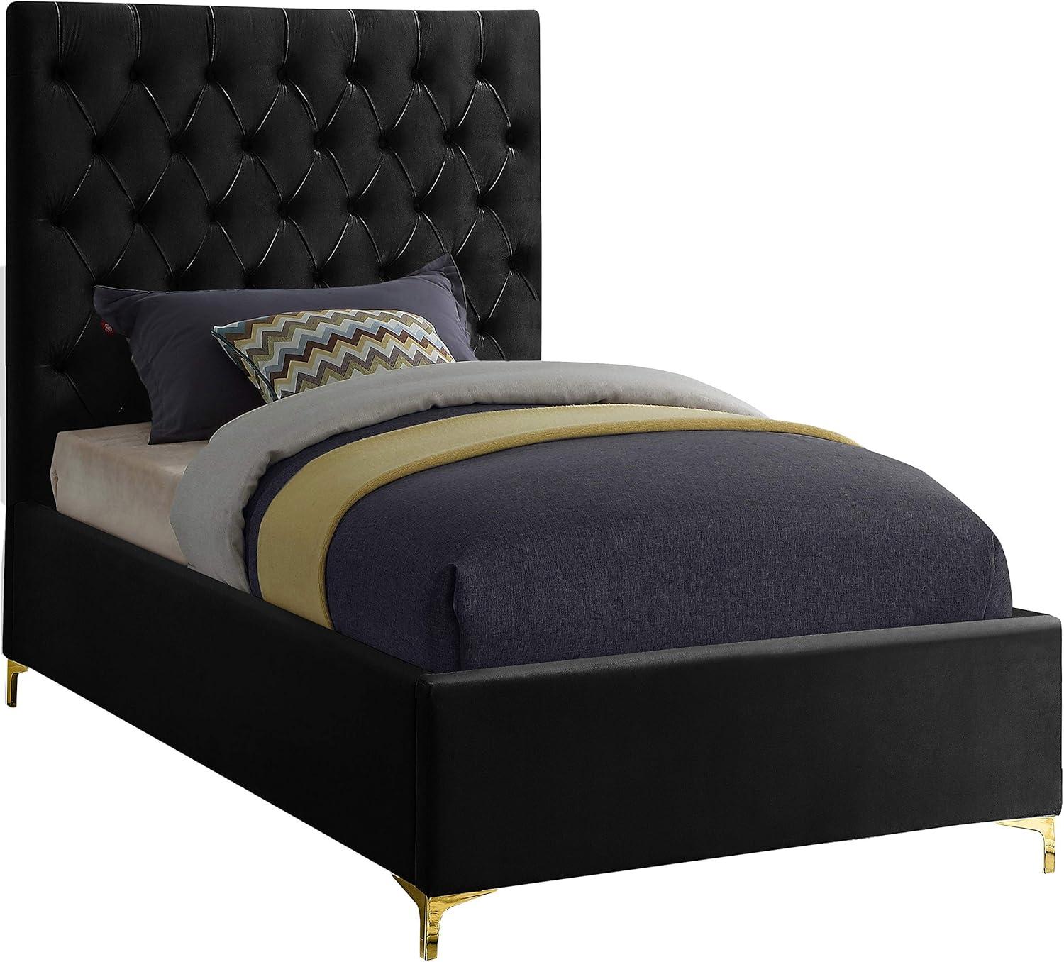 Meridian Furniture Cruz Solid Wood Tufted Velvet Queen Bed in Navy