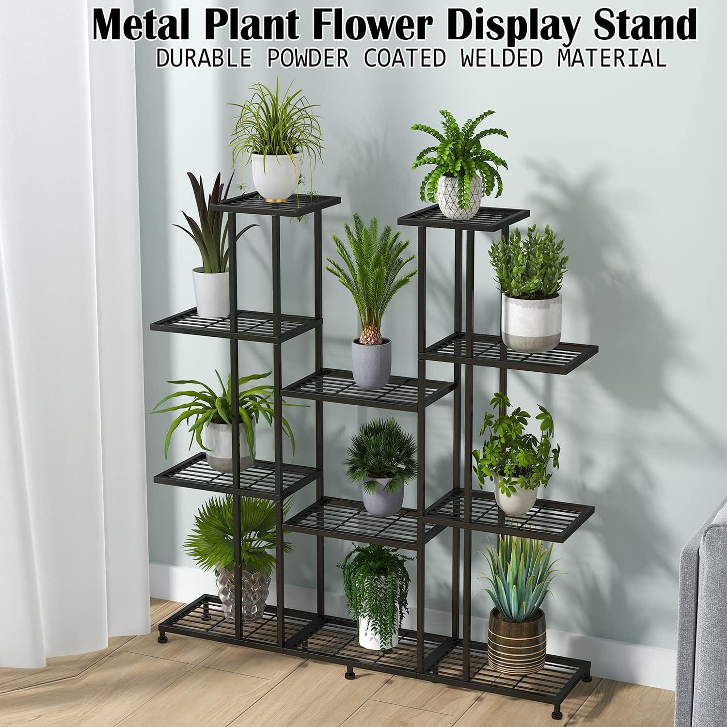 Black 9-Tier Metal Plant Stand with 17 Pots