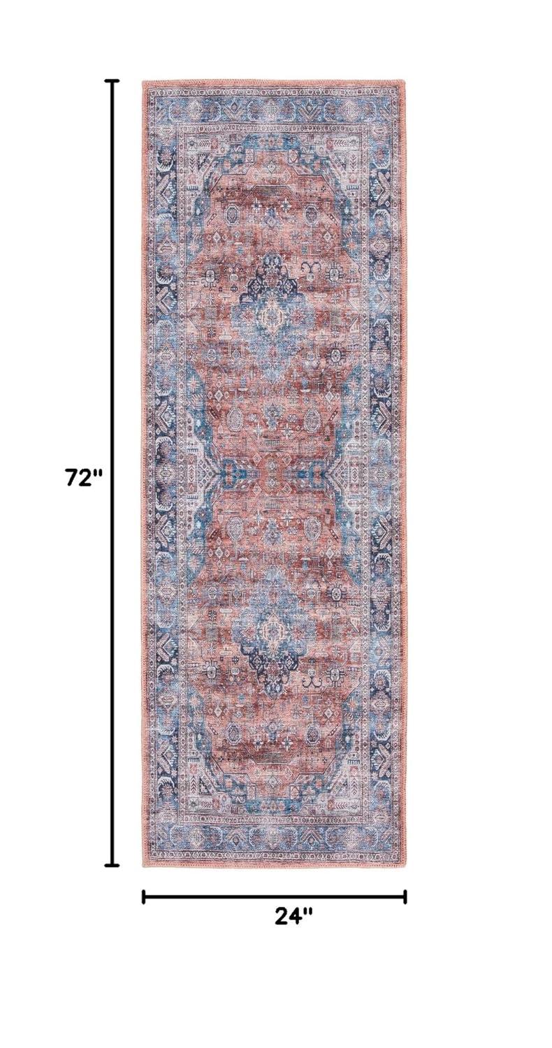 Nourison Washable Brilliance 2' x 6' Blue/Multi Vintage Indoor Bathroom, Kitchen Runner Rug