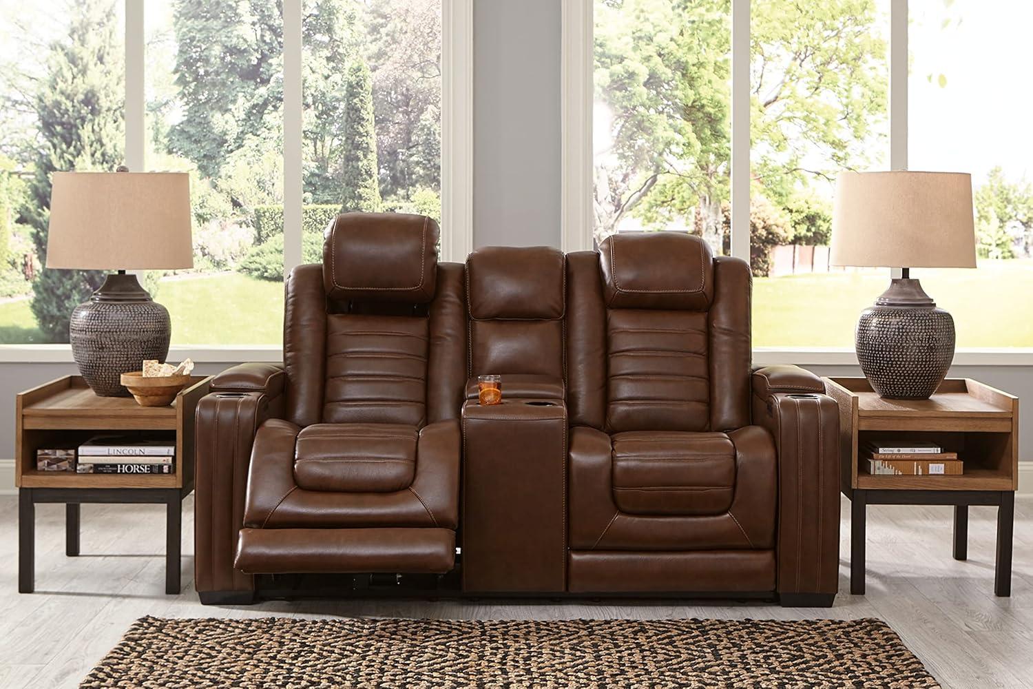 Ashley Furniture Backtrack Leather Power Reclining Loveseat in Chocolate