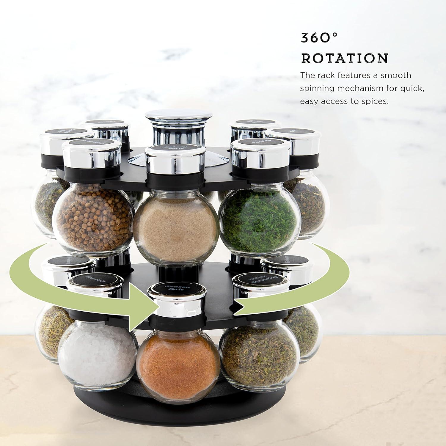 Kamenstein Ellington Revolving Tower with Free Spice Refills for 5 Years, 16-Jar, Black