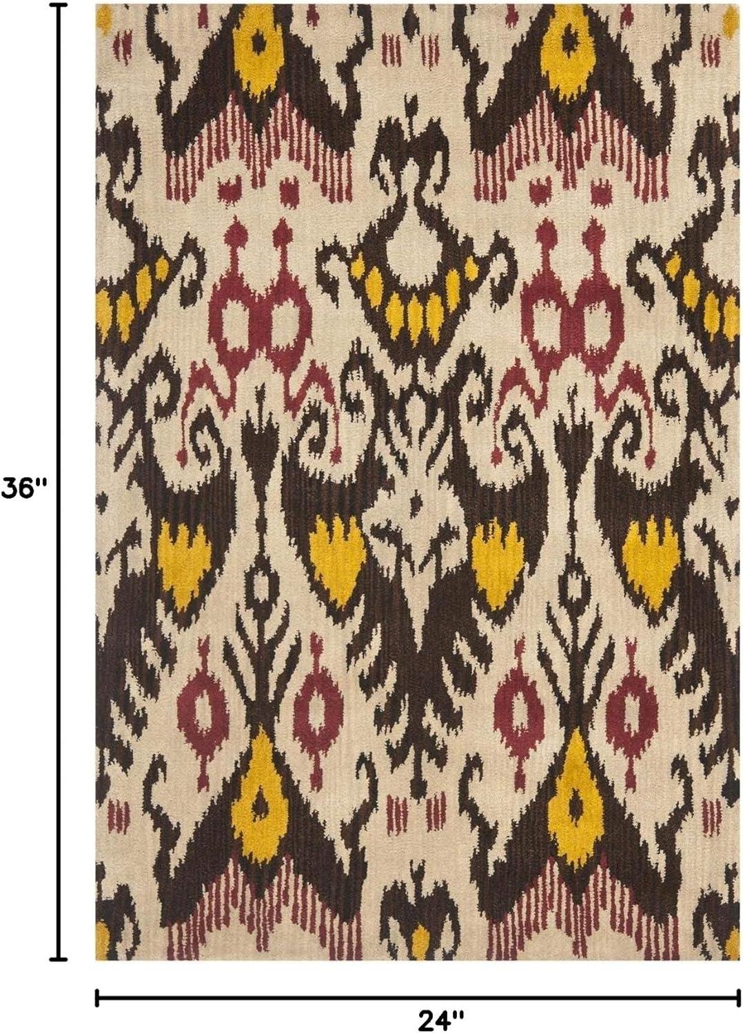 SAFAVIEH Ikat Emmeline Geometric Wool Area Rug, Beige/Slate, 2' x 3'