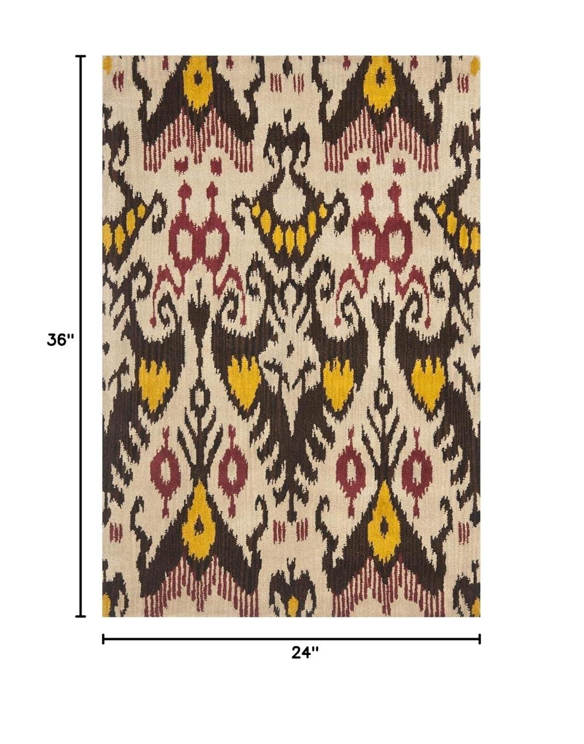 SAFAVIEH Ikat Emmeline Geometric Wool Area Rug, Beige/Slate, 2' x 3'