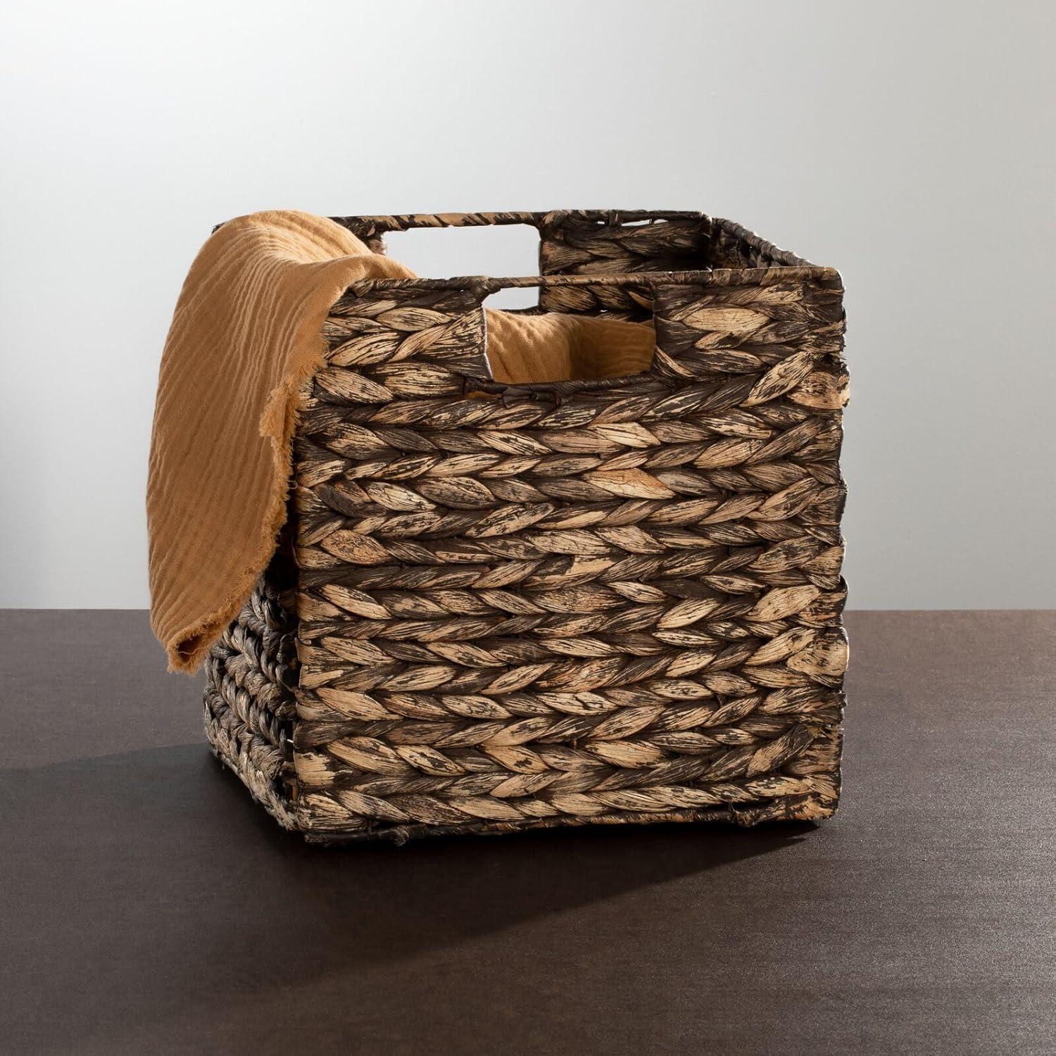 mDesign Hyacinth Woven Cube Bin Basket Organizer, Handles, 6 Pack, Brown Wash