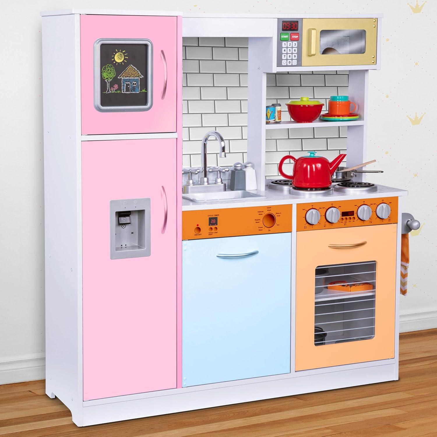 Lil' Jumbl Kids Kitchen Set, Wooden Pretend Play Kitchen with Sounds & Accessories - Colorful