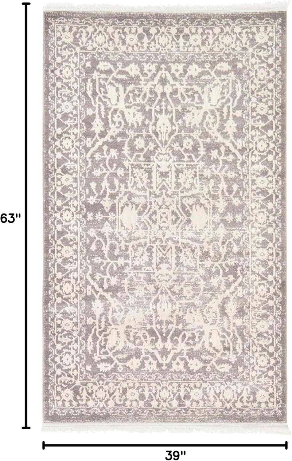 Unique Loom New Classical Collection Area Rug - Olympia (3' 3" x 5' 3" Rectangle Light Gray/Ivory)