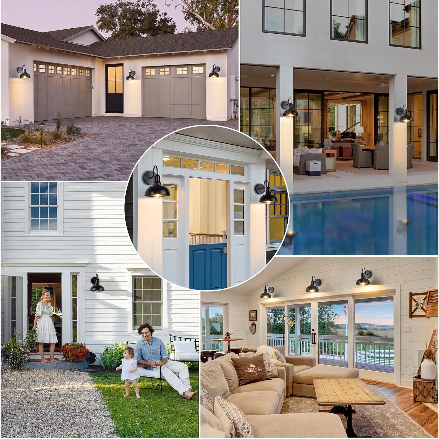 2-Pack Outdoor Wall Lights, Vintage Black Wall Sconces, Exterior Farmhouse Barn Light Fixtures, Indoor Wall Mount Lighting Fixtures, Anti-Rust Waterproof Exterior Light for Patio Porch Doorway Garage