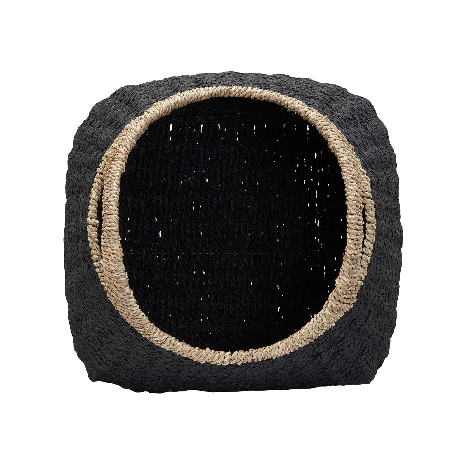 Household Essentials Basket with Handles Seagrass: Handwoven Round Storage, Brown Decorative Wicker, 14" Height