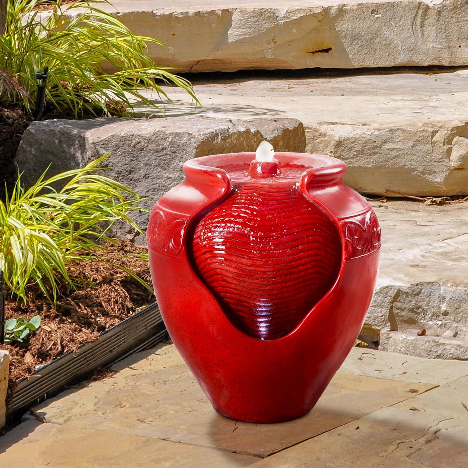 Teamson Home 16.93" Outdoor Glazed Pot Water Fountain