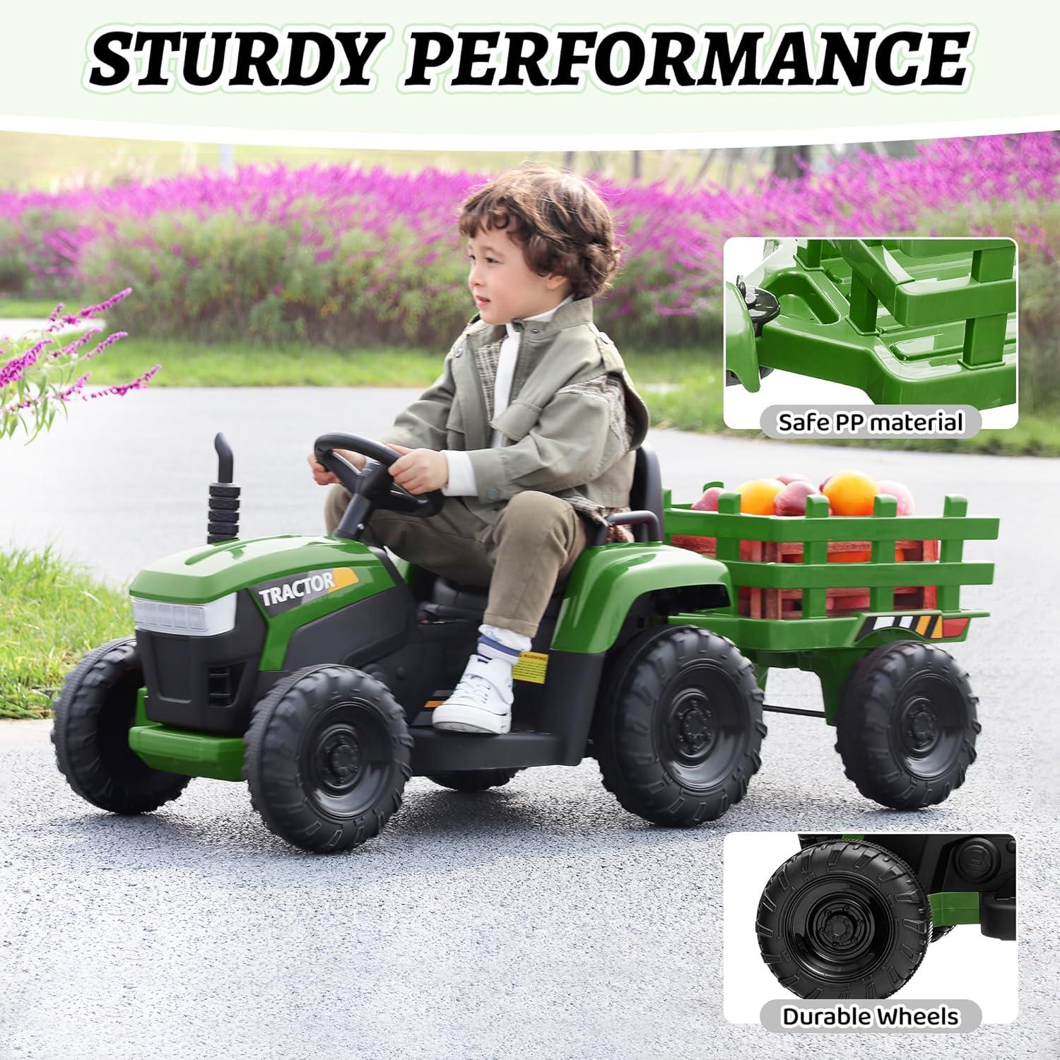 Veryke 35W / 12V Kids Ride On Tractor, Electric Car Toy with Bucket - Green