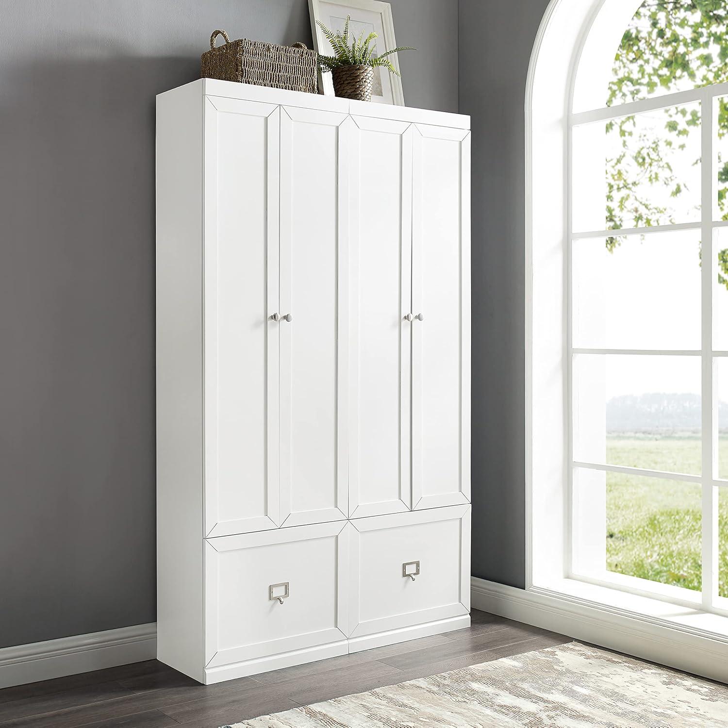 2pc Harper Entryway Pantry Closets White - Crosley: Modular Storage, Adjustable Shelves, MDF Wood