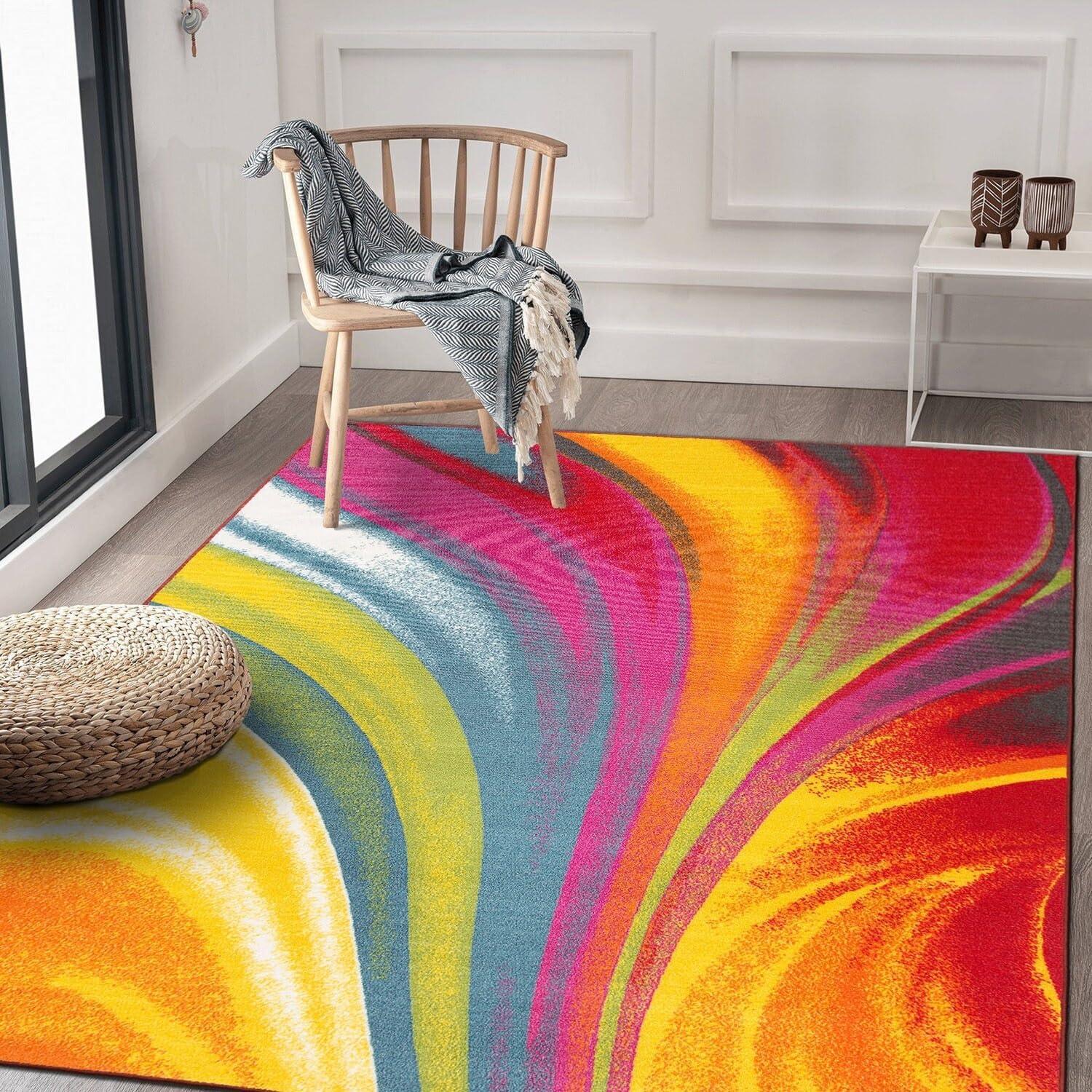 Vibrant Waves Multicolor Non-Skid Contemporary Area Rug 20" x 30"