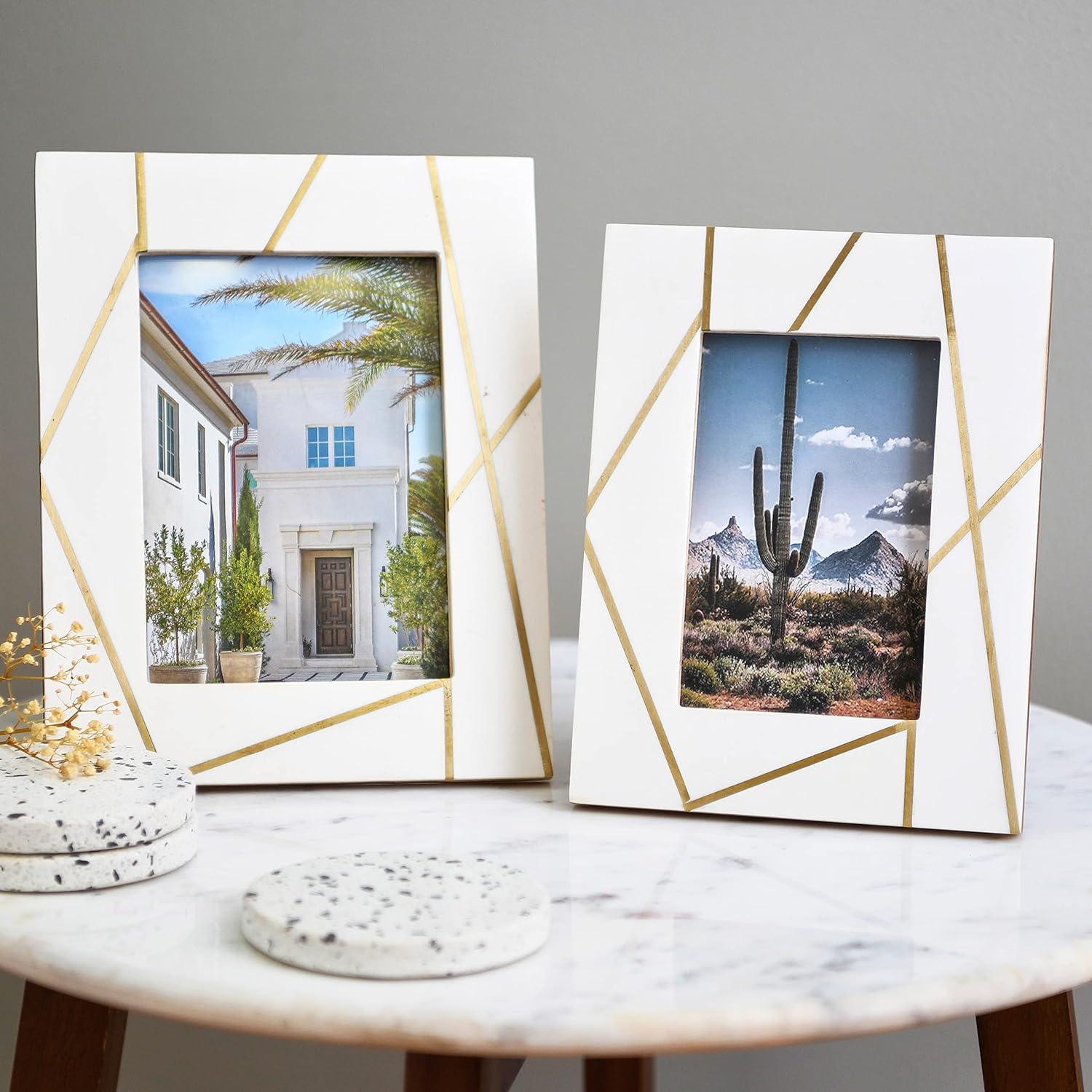 Bone and Gold Resin Tabletop Photo Frames Set