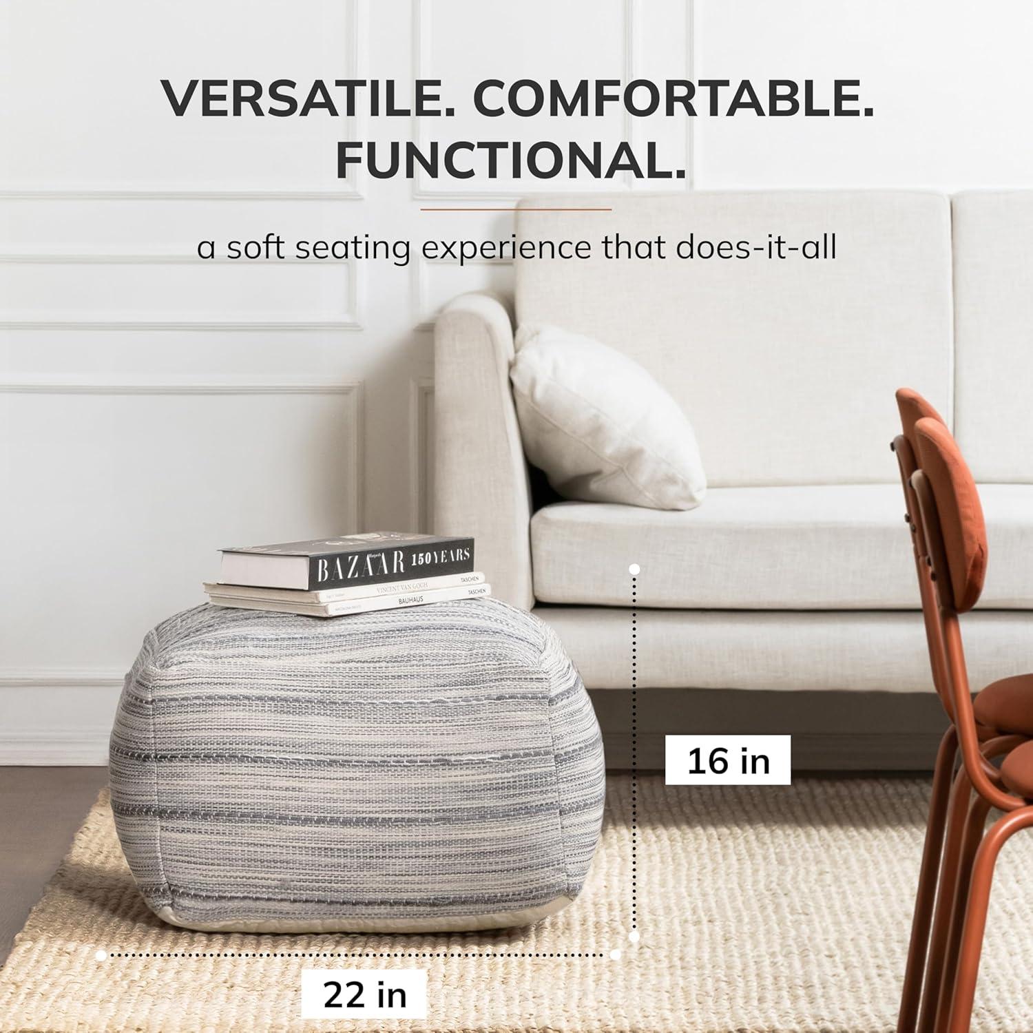 Joya Pouf Blue/Ivory - Anji Mountain: Square Unupholstered, Spot Clean, Fair Trade Certified, 17" Height