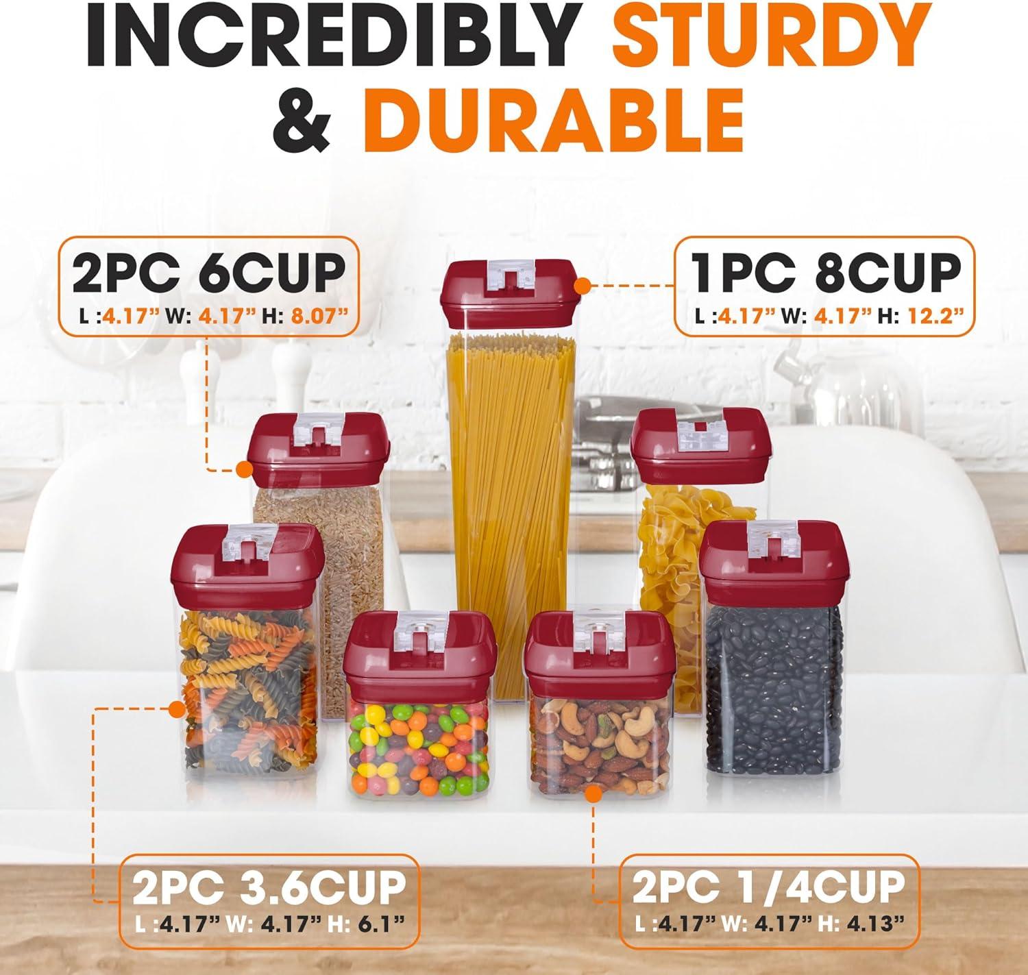 Cheer Collection Airtight Food Storage Containers, Set of 7 (Red)