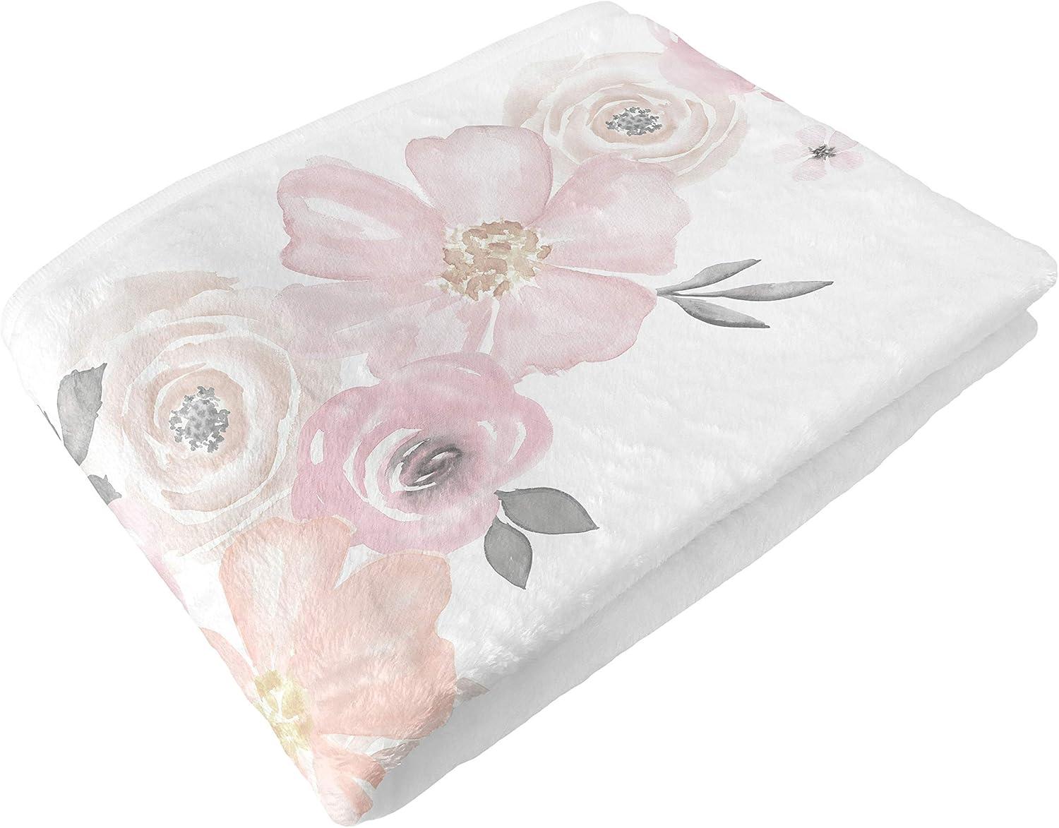 Sweet Jojo Designs Girl Baby Milestone Blanket Watercolor Floral Pink and Grey