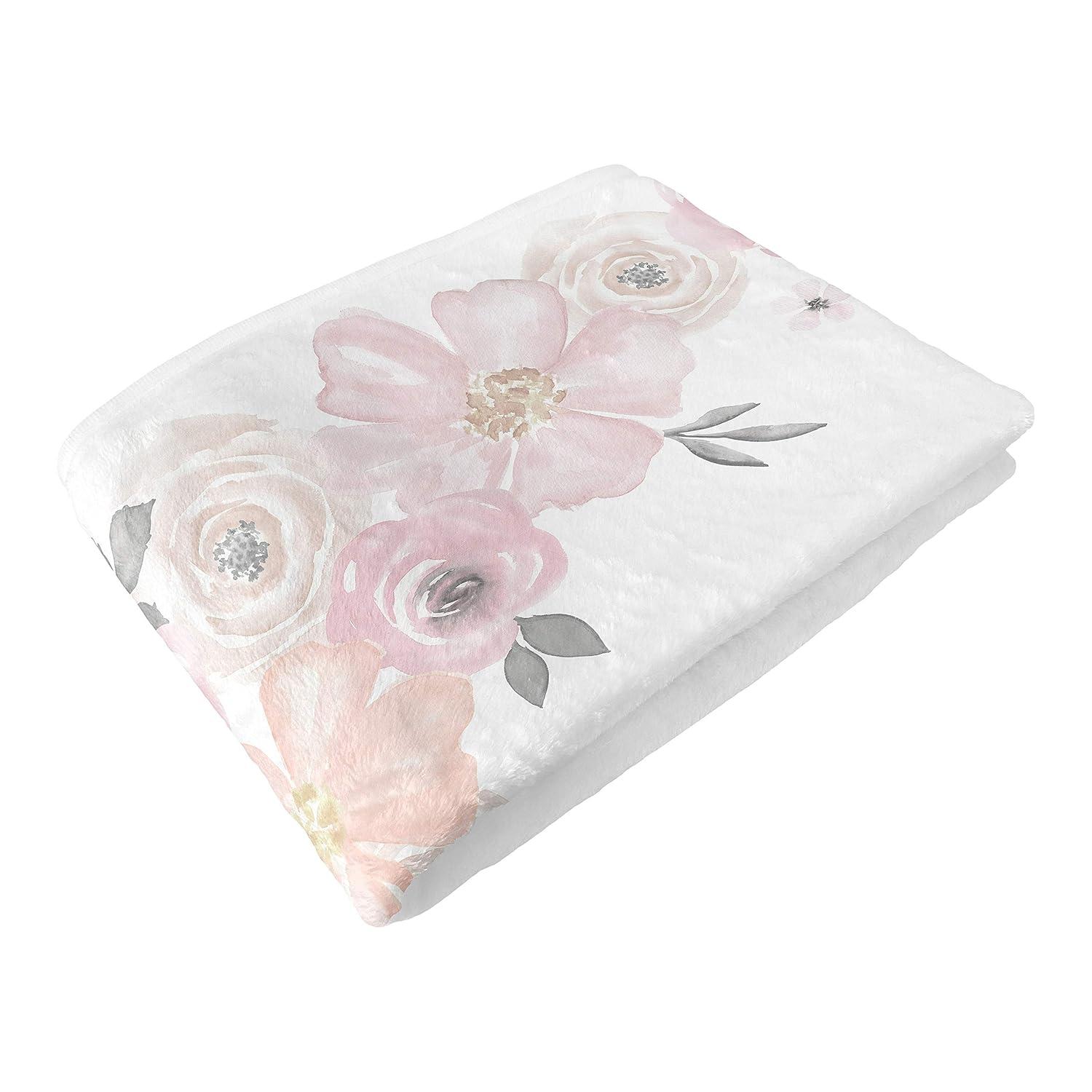 Sweet Jojo Designs Girl Baby Milestone Blanket Watercolor Floral Pink and Grey
