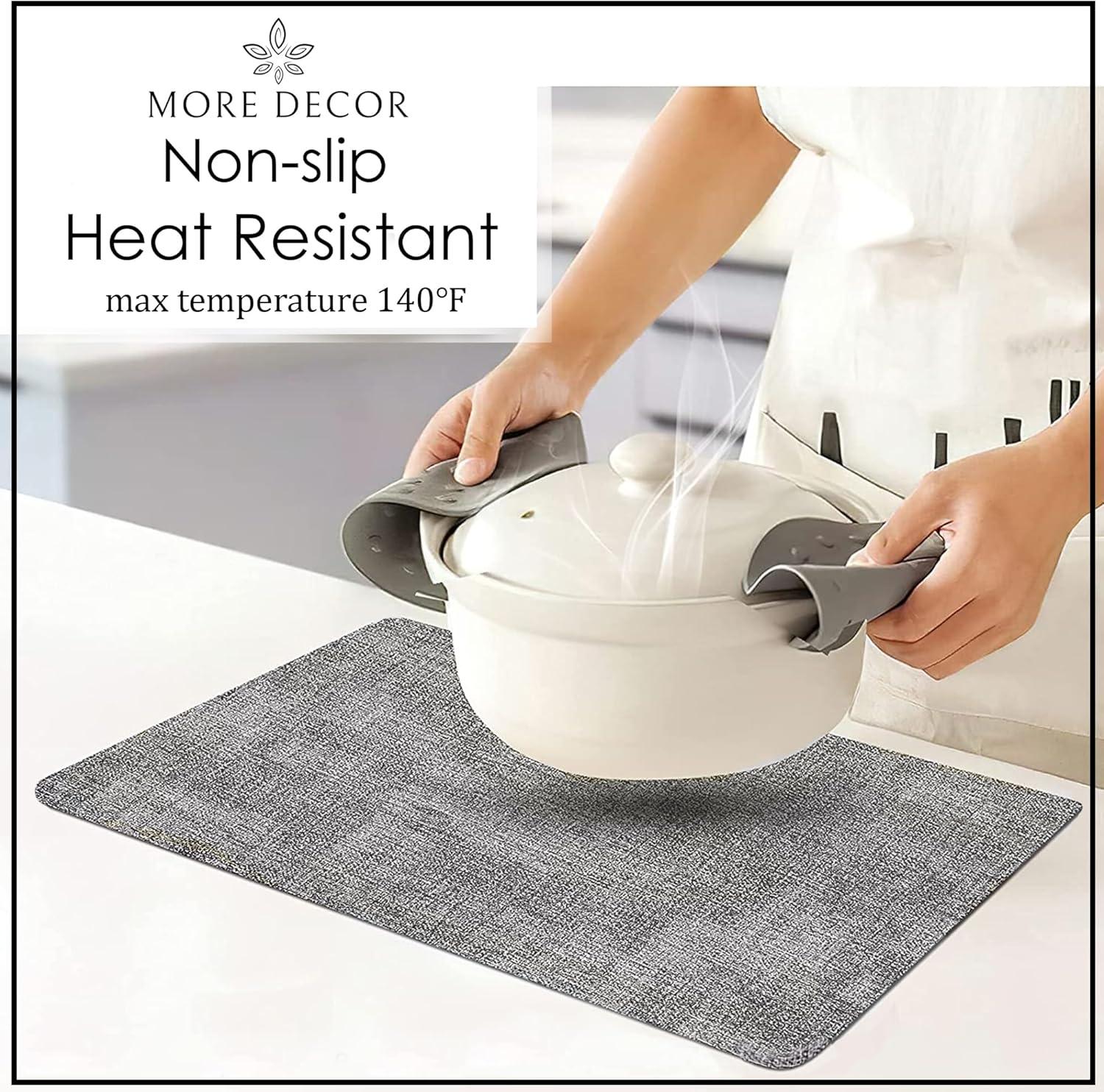 FOCUSLINE Faux Leather Placemats Set of 6, Light Grey Table Place Mats, Waterproof and Non-Slip Dining Table Mats for Indoor & Outdoor Use