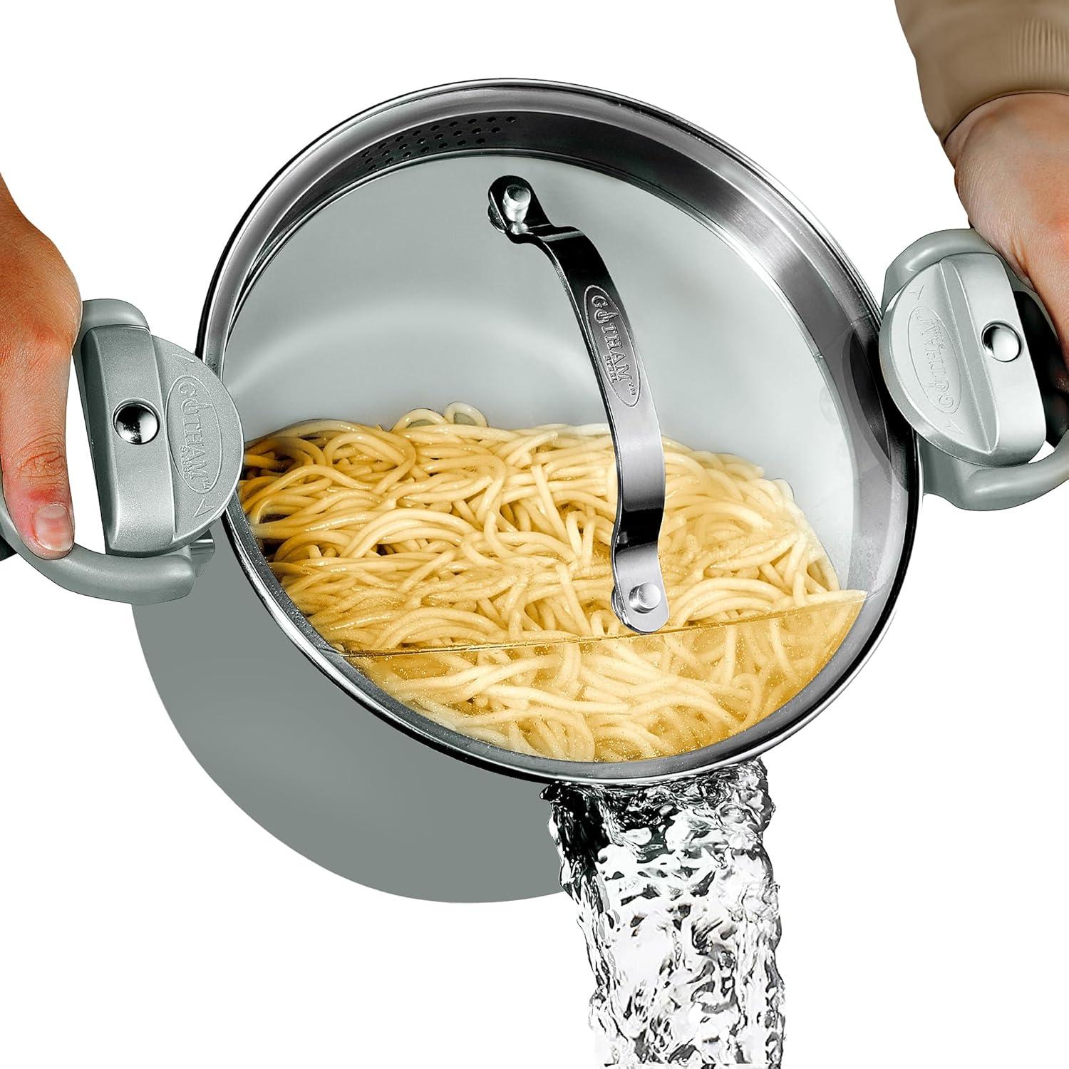 Gotham Steel Gotham Steel Stock Multipurpose Pasta Pot with Strainer Lid & Twist and Lock Handles