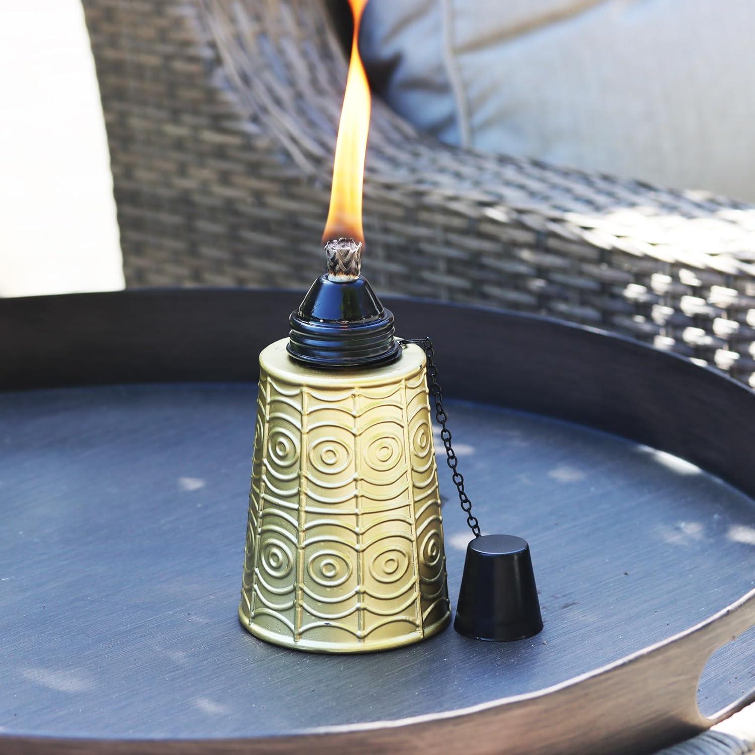 Seraphic Citronella Table Top Tiki Torches for Outdoor Patio, 16oz Decorative Glass Torch Citronella Oil Candles for Outside Deck, Garden, Parties, Set of 3, Gold